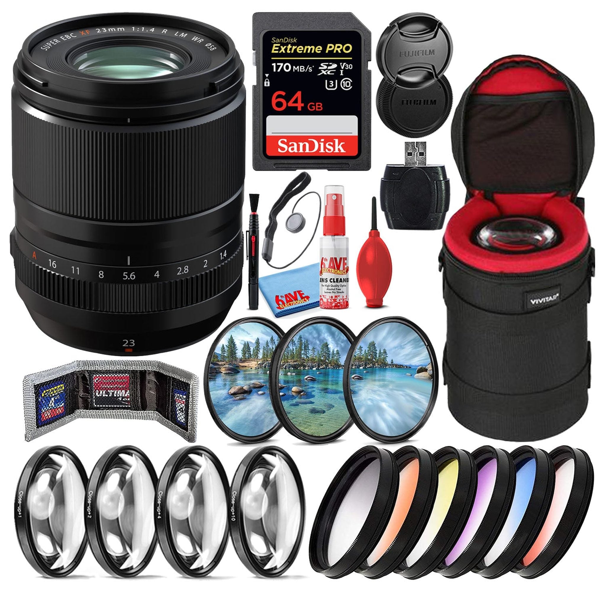 Fujifilm Fujinon XF 23mm f/1.4 R LM WR Prime Lens + 64GB SD Card Bundle Fujifilm
