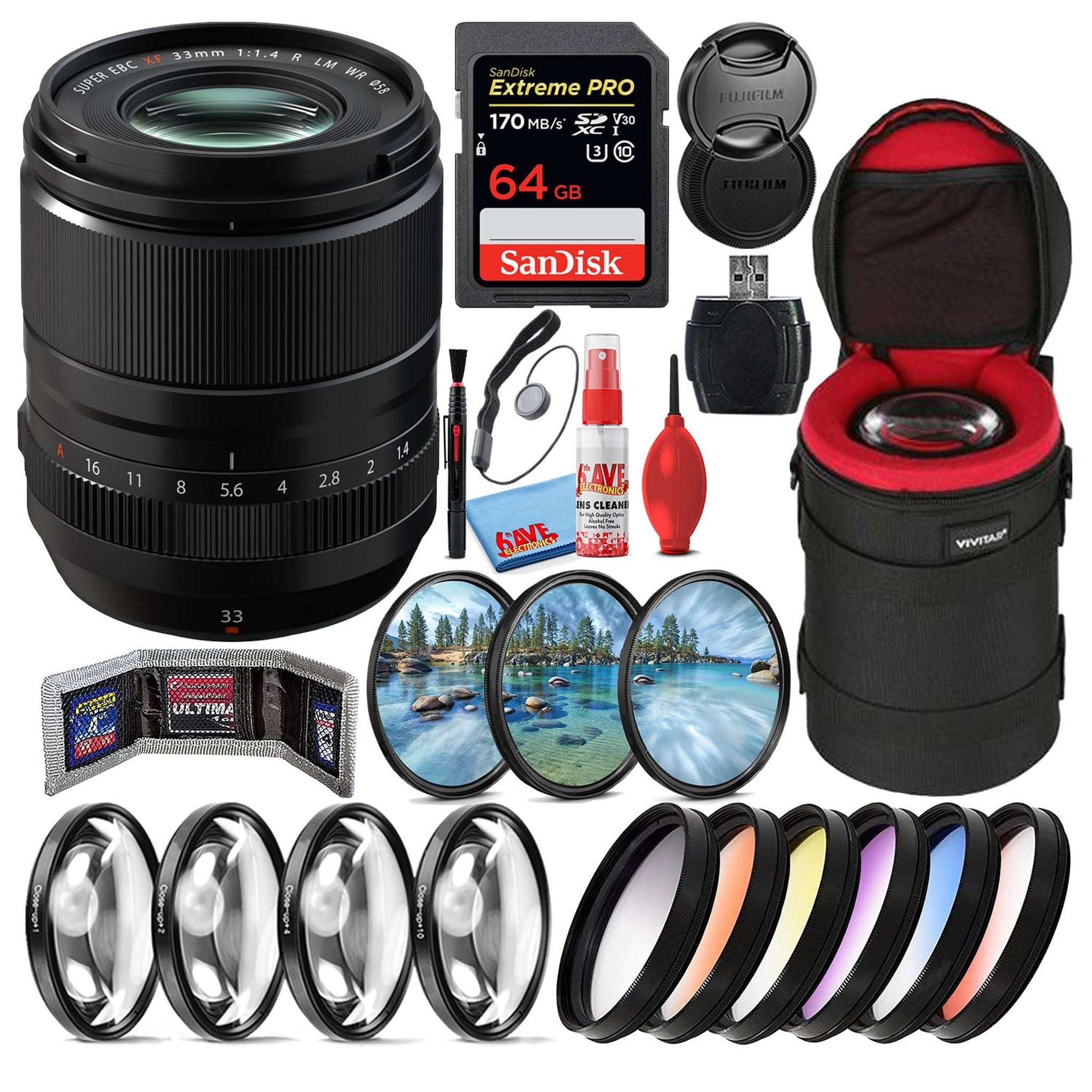 Fujifilm Fujinon XF 33mm f/1.4 R LM WR Prime Lens + 64GB SD Card Bundle Fujifilm