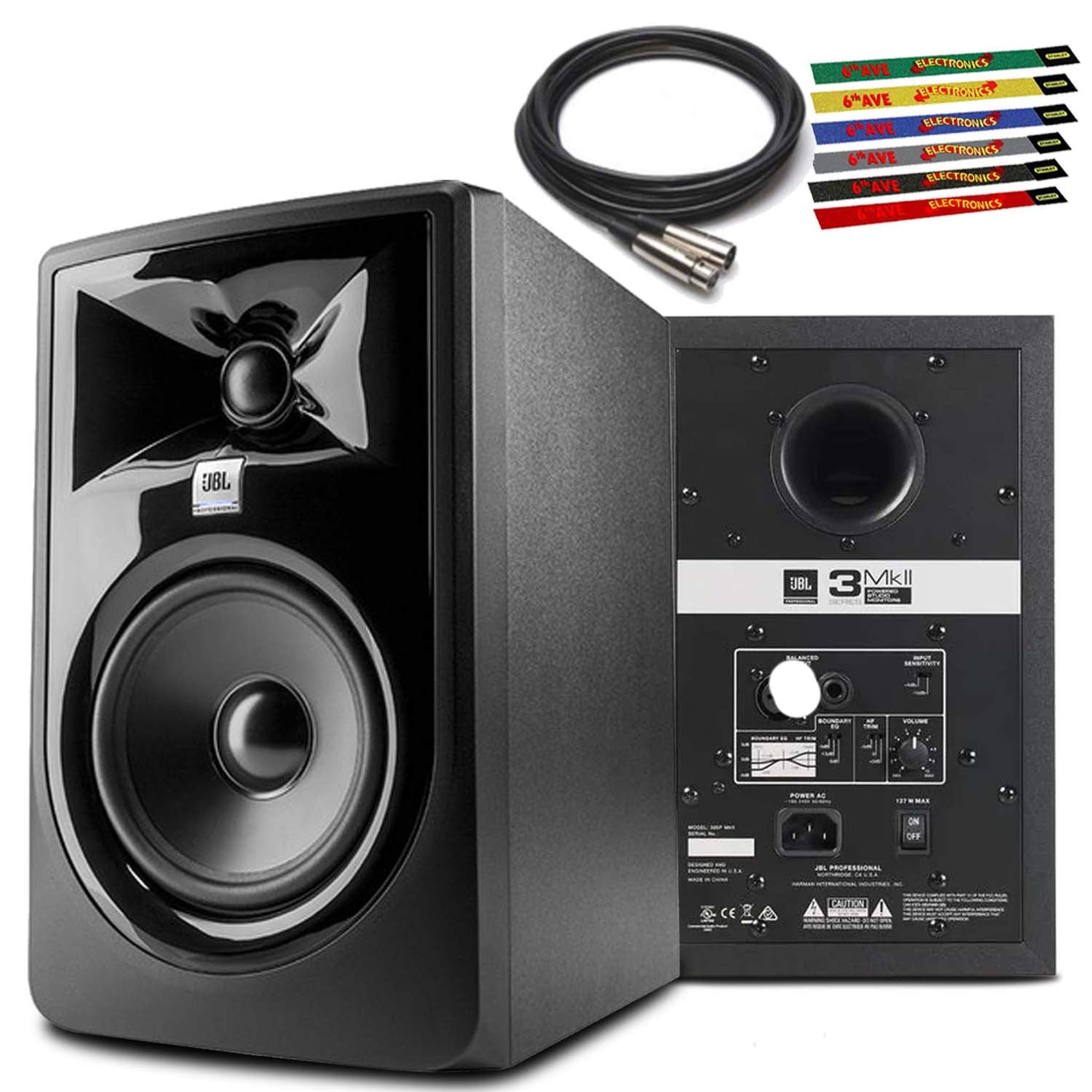 JBL 305P MkII 5" Powered Studio Monitor with 10 Ft. XLR and 6-Pack Reusable Cable Ties JBL