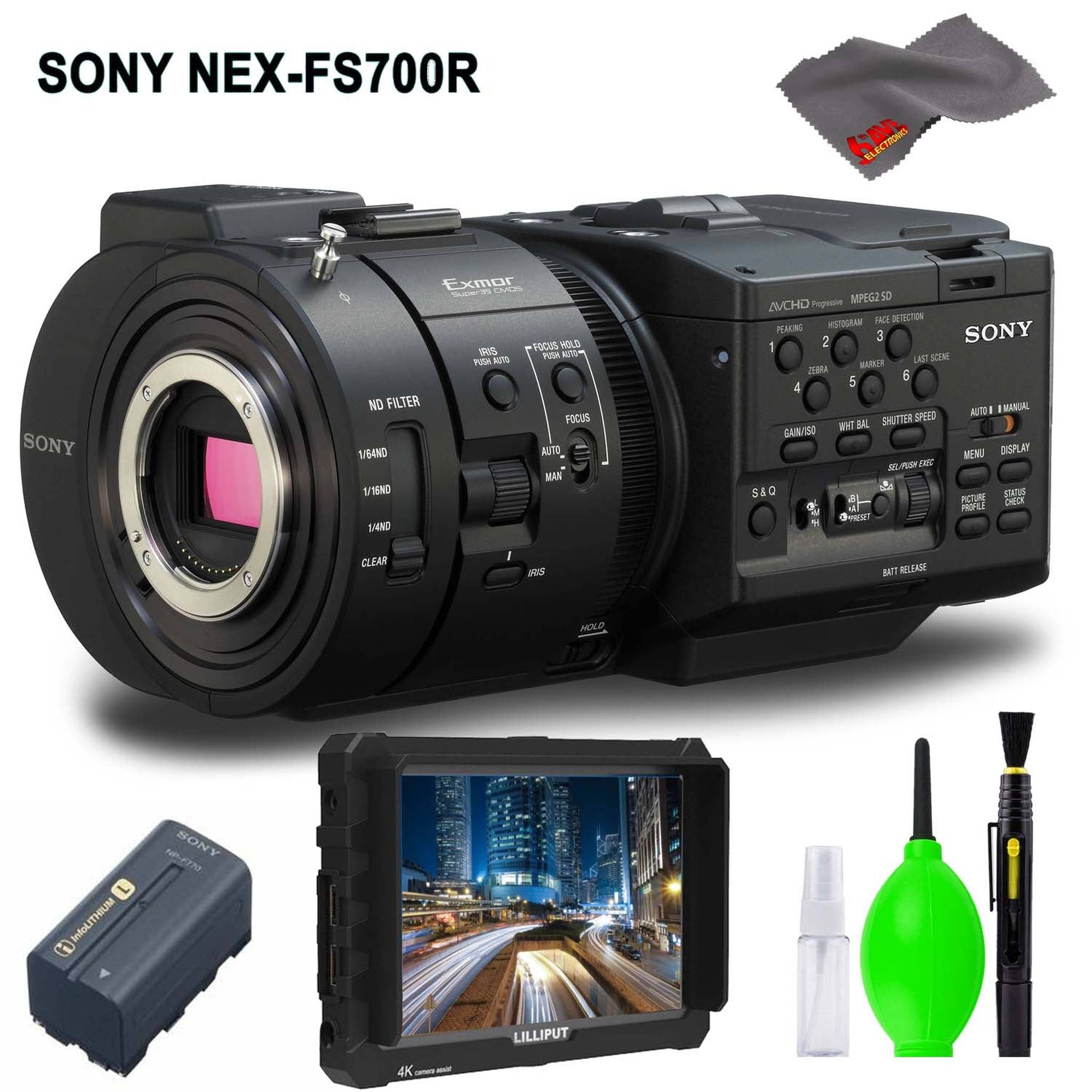 Sony NEX-FS700R Super 35 Camcorder Body Only Accessory Bundle with 7" Monitor and Cleaning Kit Sony