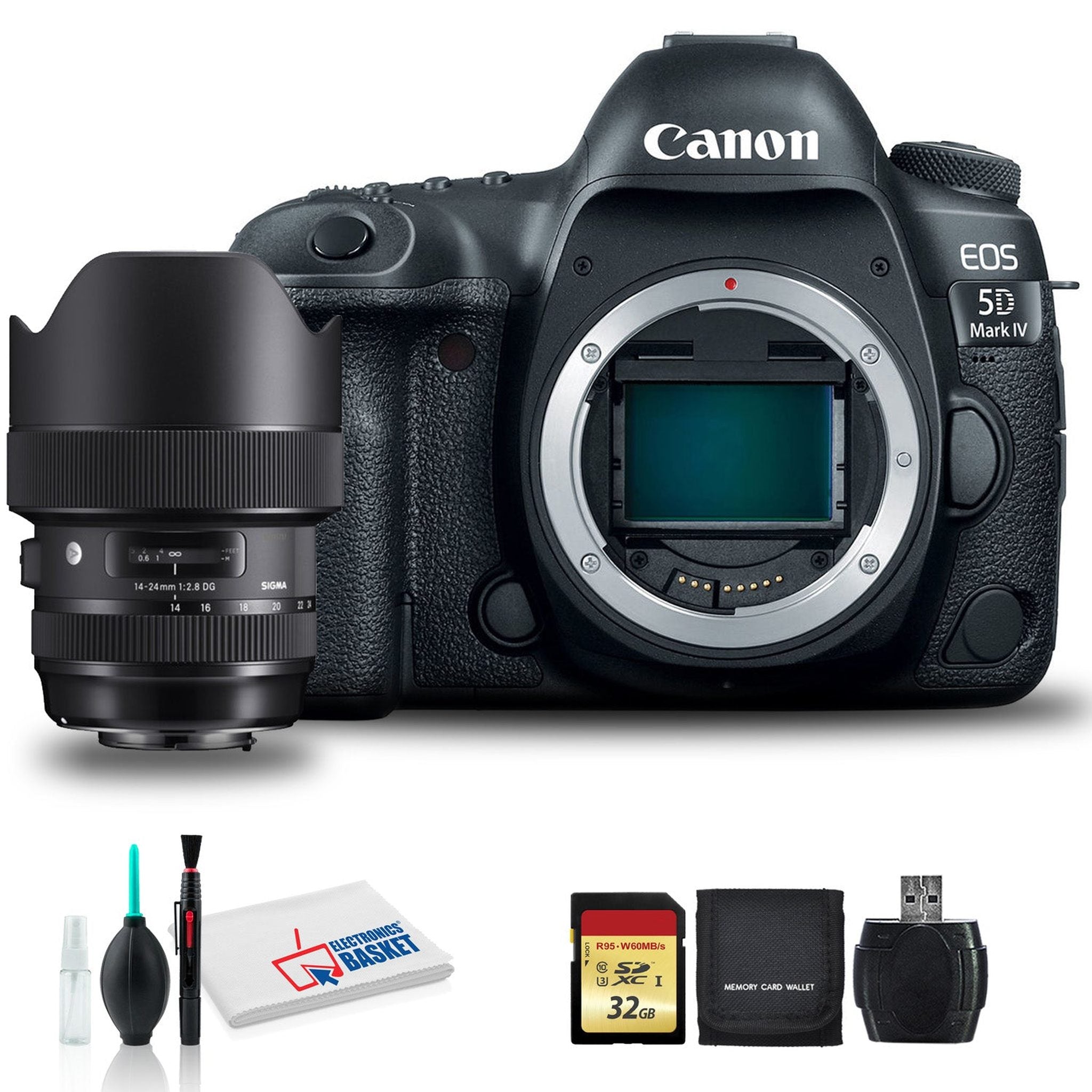 Canon EOS 5D Mark IV DSLR Camera with Sigma? ?14-24mm f/2.8 DG HSM Art Lens, Lens Cleaning Kit, 32GB Memory Kit Intl Model Canon