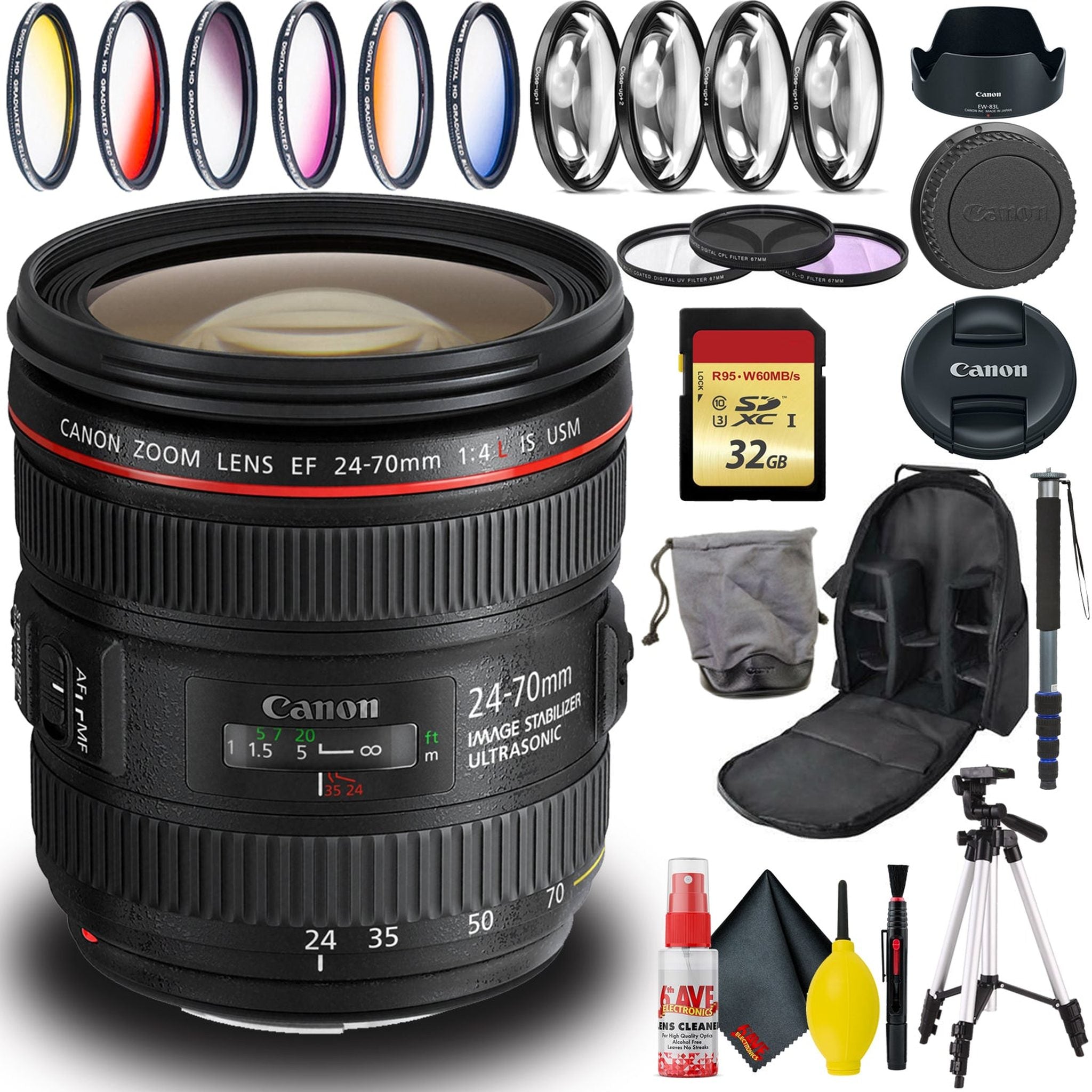 Canon EF 24-70mm USM Lens Intl Model Includes Filters, Tripod, Bag, and More Canon