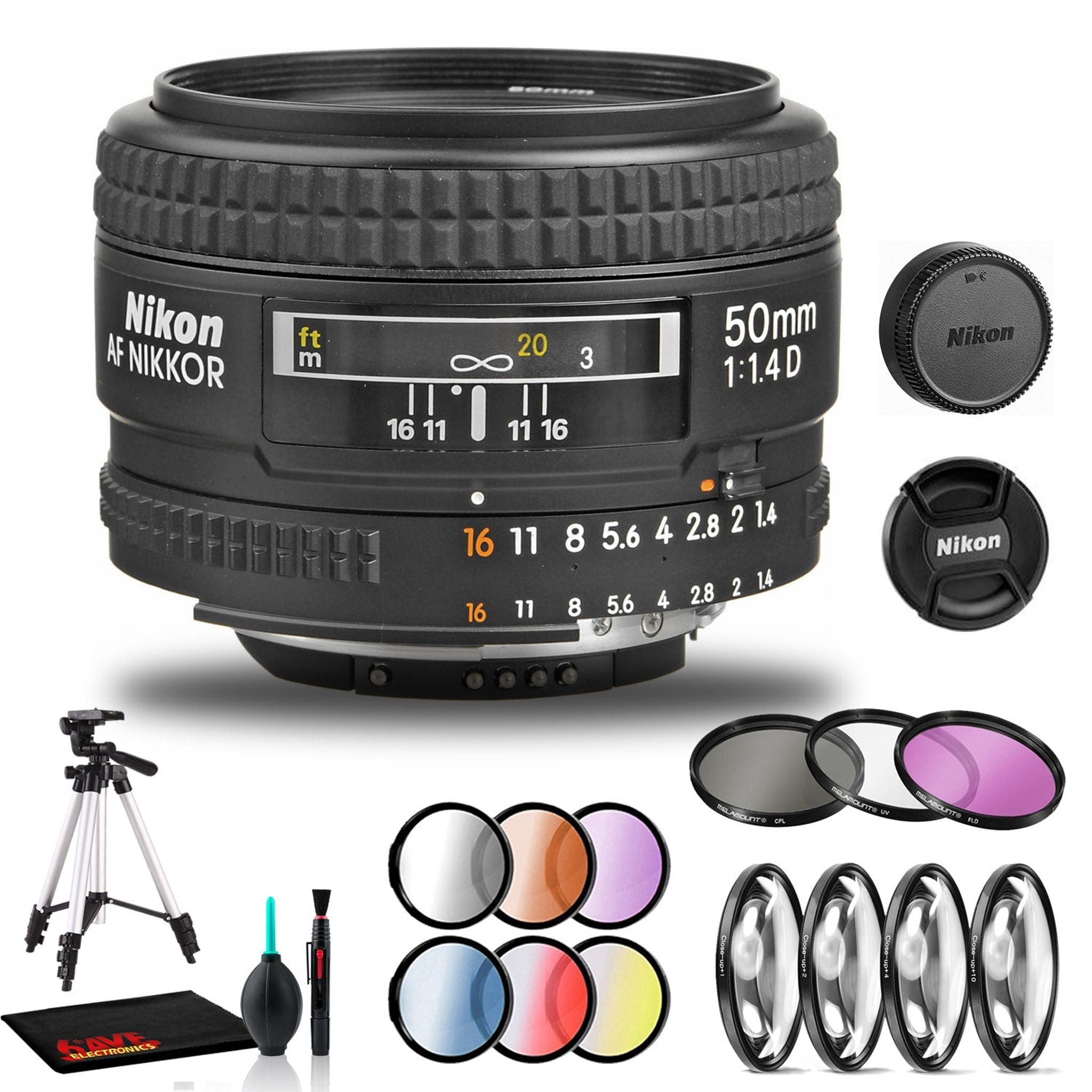Nikon AF NIKKOR 50mm f/1.4D Lens Includes Filter Kits and Tripod Intl Model Bundle Nikon