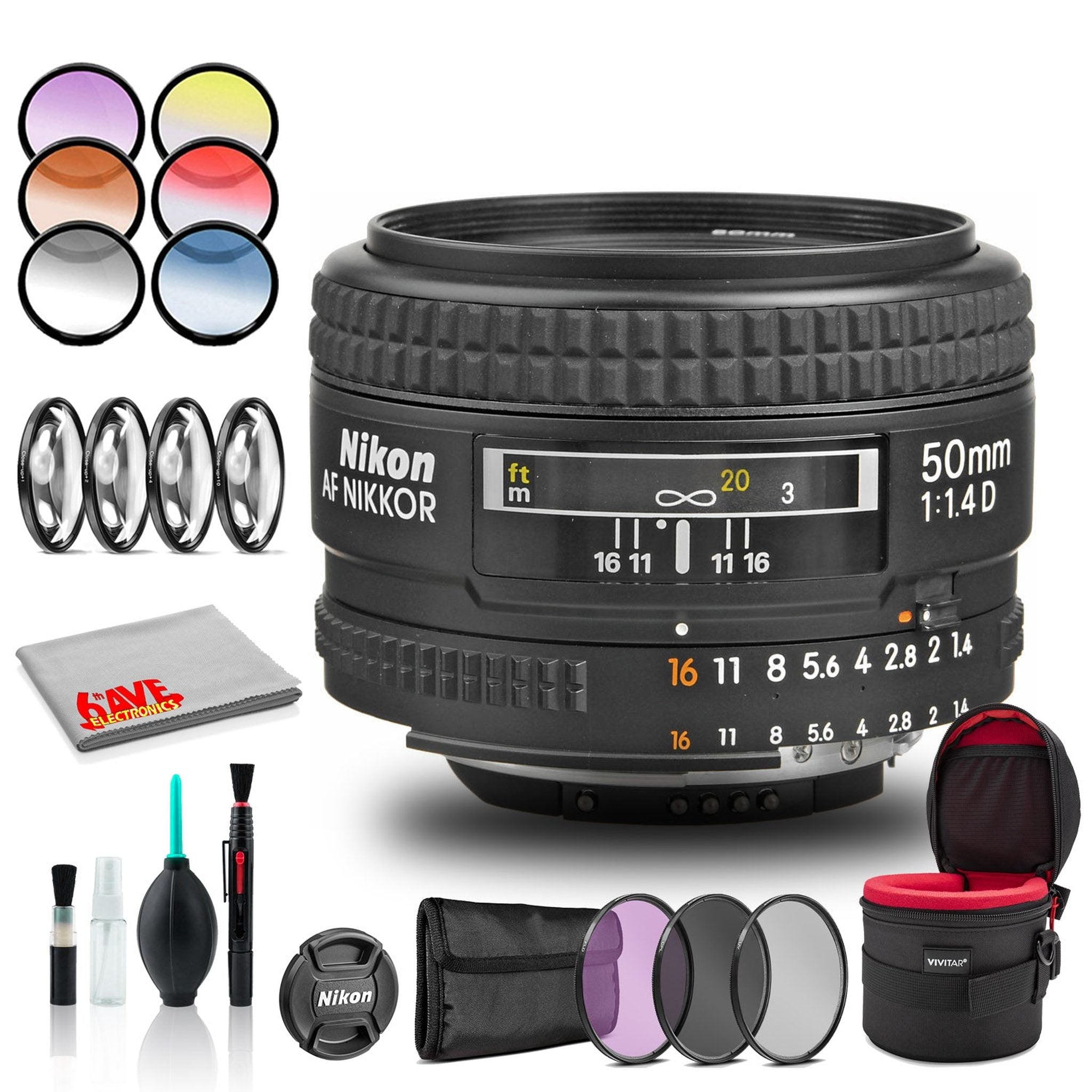 Nikon AF NIKKOR 50mm f/1.4D Lens INTL Model Includes Case and Filter Kits Bundle Nikon