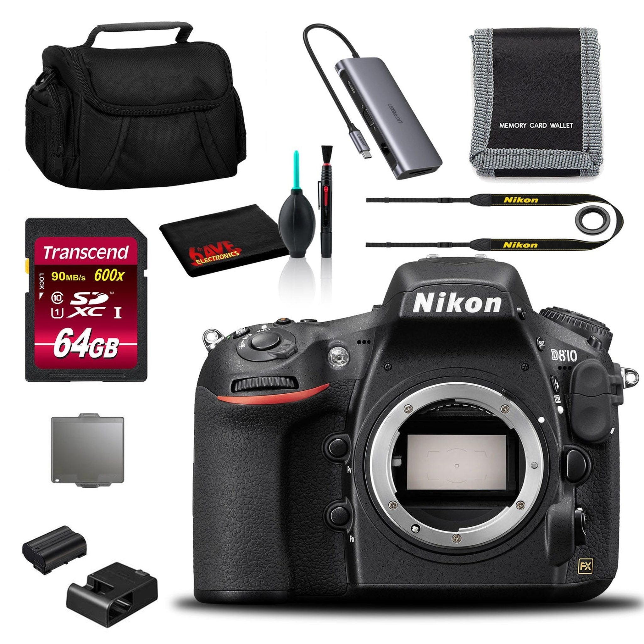 Nikon D810 DSLR Camera Body Only Intl Model with Cleaning Kit and 64GB SD Nikon