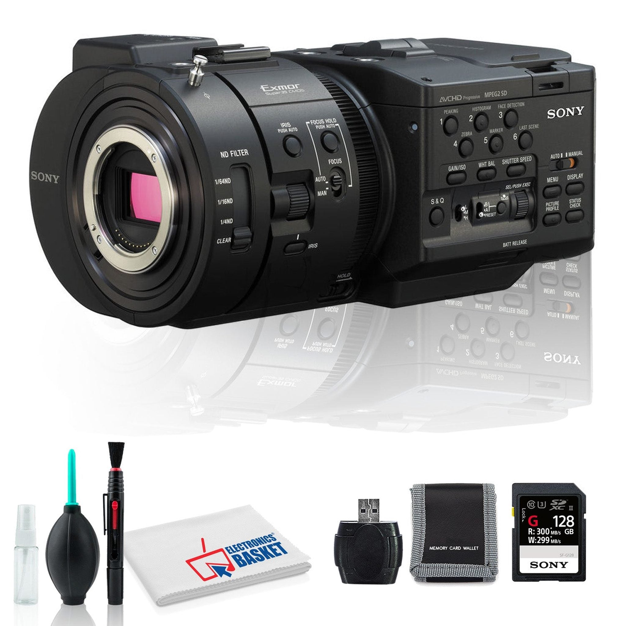 Sony NEX-FS700R Camcorder with Microfiber Cloth, Lens Cleaning Kit, and 128GB Memory Kit Intl Model Sony