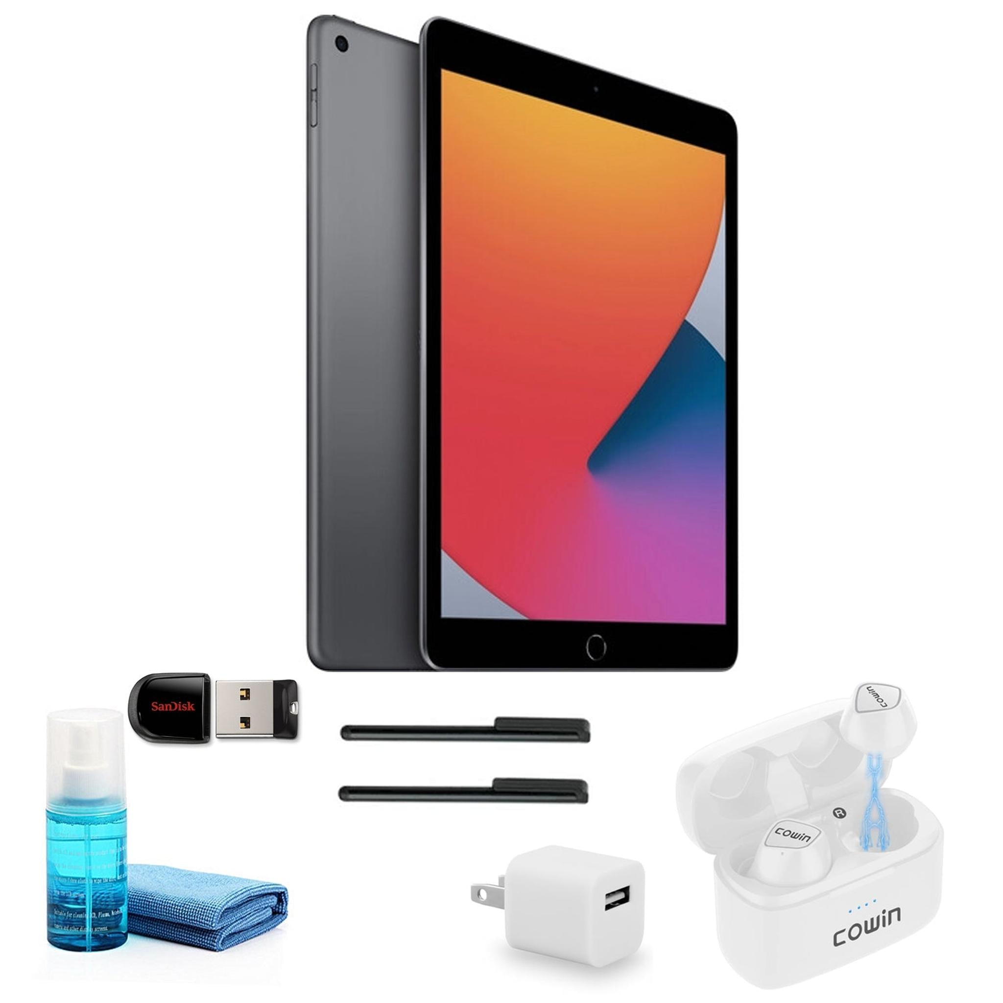 Apple iPad 10.2 Inch 32GB, Space Gray, MYL92LL/A with White Earbuds and more Apple