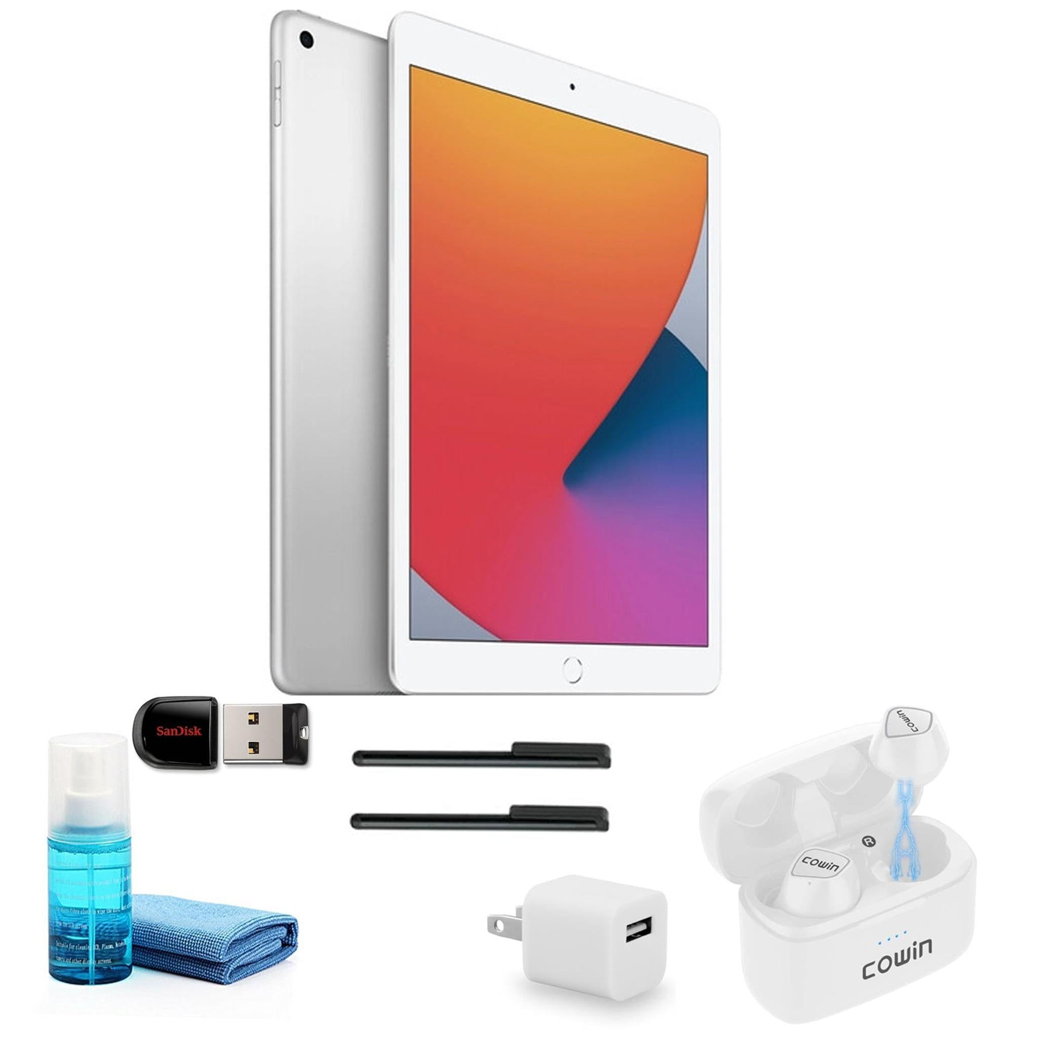 Apple iPad 10.2 Inch 32GB, Silver, MYLA2LL/A with White Earbuds and more Apple