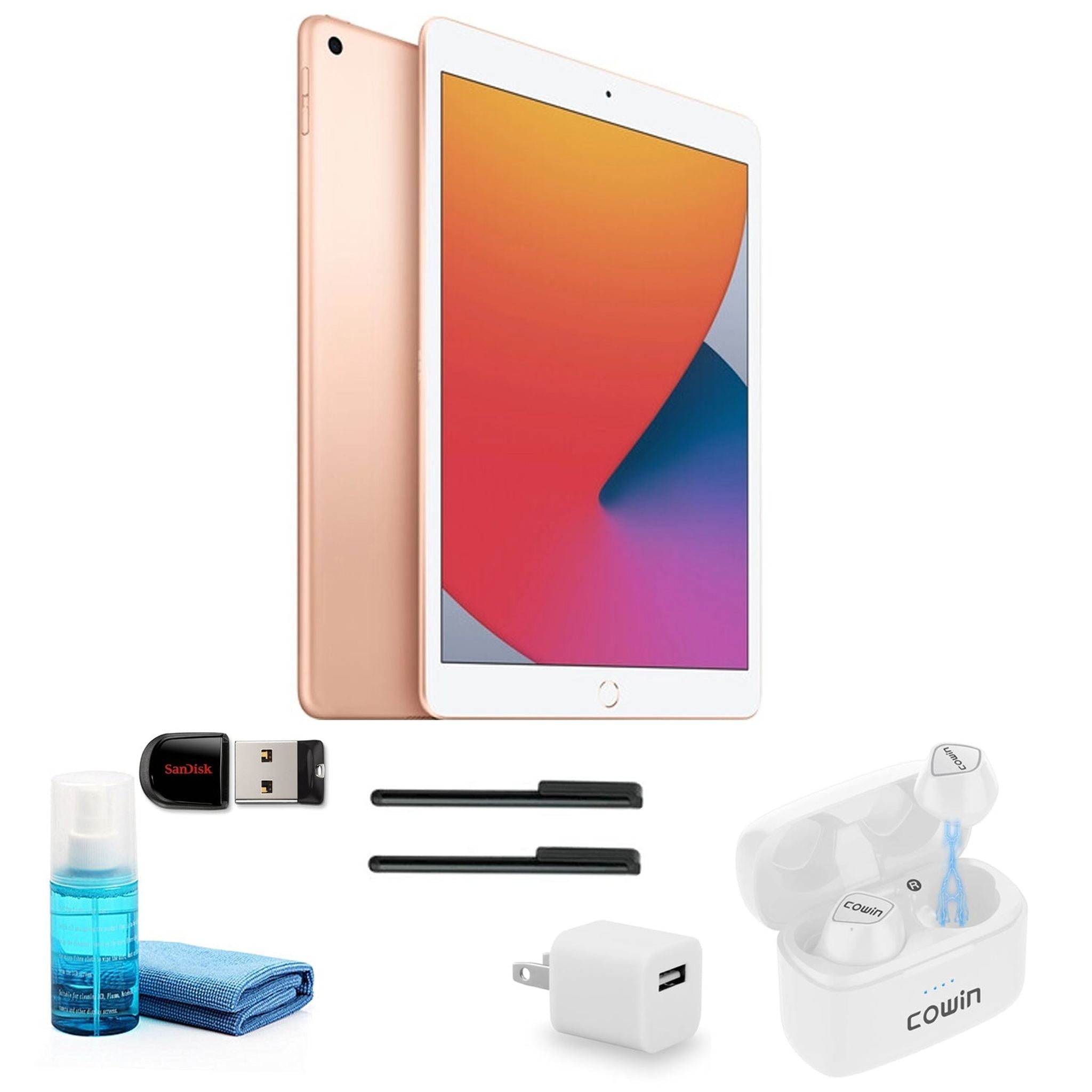 Apple iPad 10.2 Inch 32GB, Gold, MYLC2LL/A with White Earbuds and more Apple