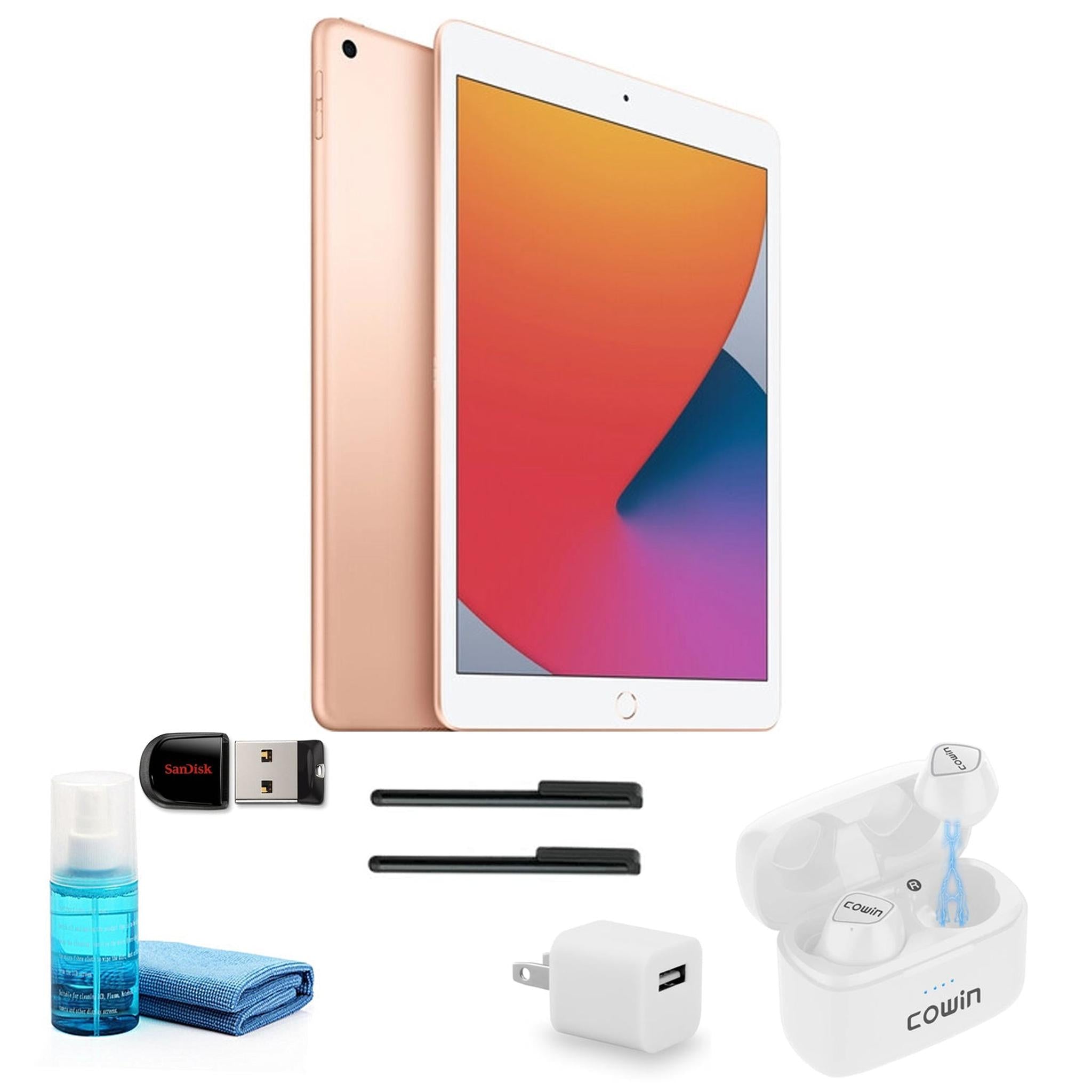 Apple iPad 10.2 Inch 128GB, Gold, MYLF2LL/A with White Earbuds and more Apple