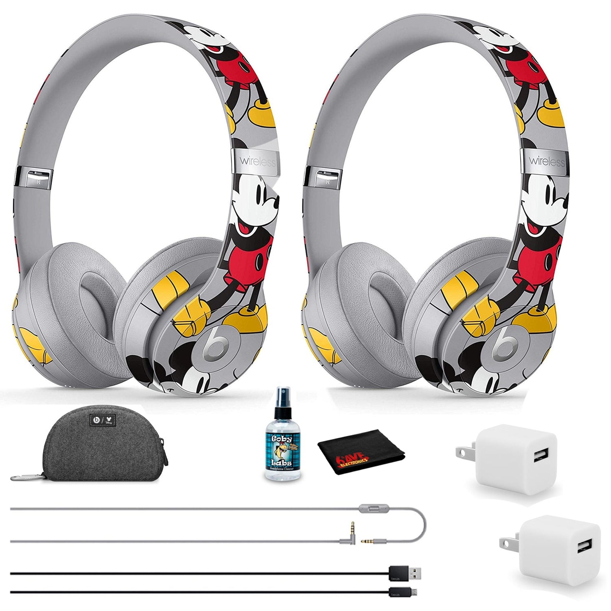 Beats by Dr. Dre Solo3 Wireless Headphones 2 Pack - Mickey's 90th Anniversary Edition - with Headphone Cleaner Bundle BeatsByDre