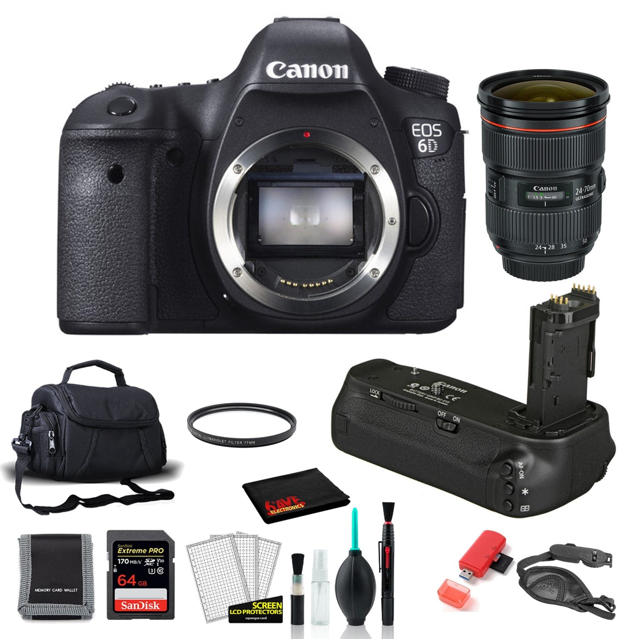 Canon 6D Digital Camera Body- with EF 24-70mm Lens + More (International Model) - Used