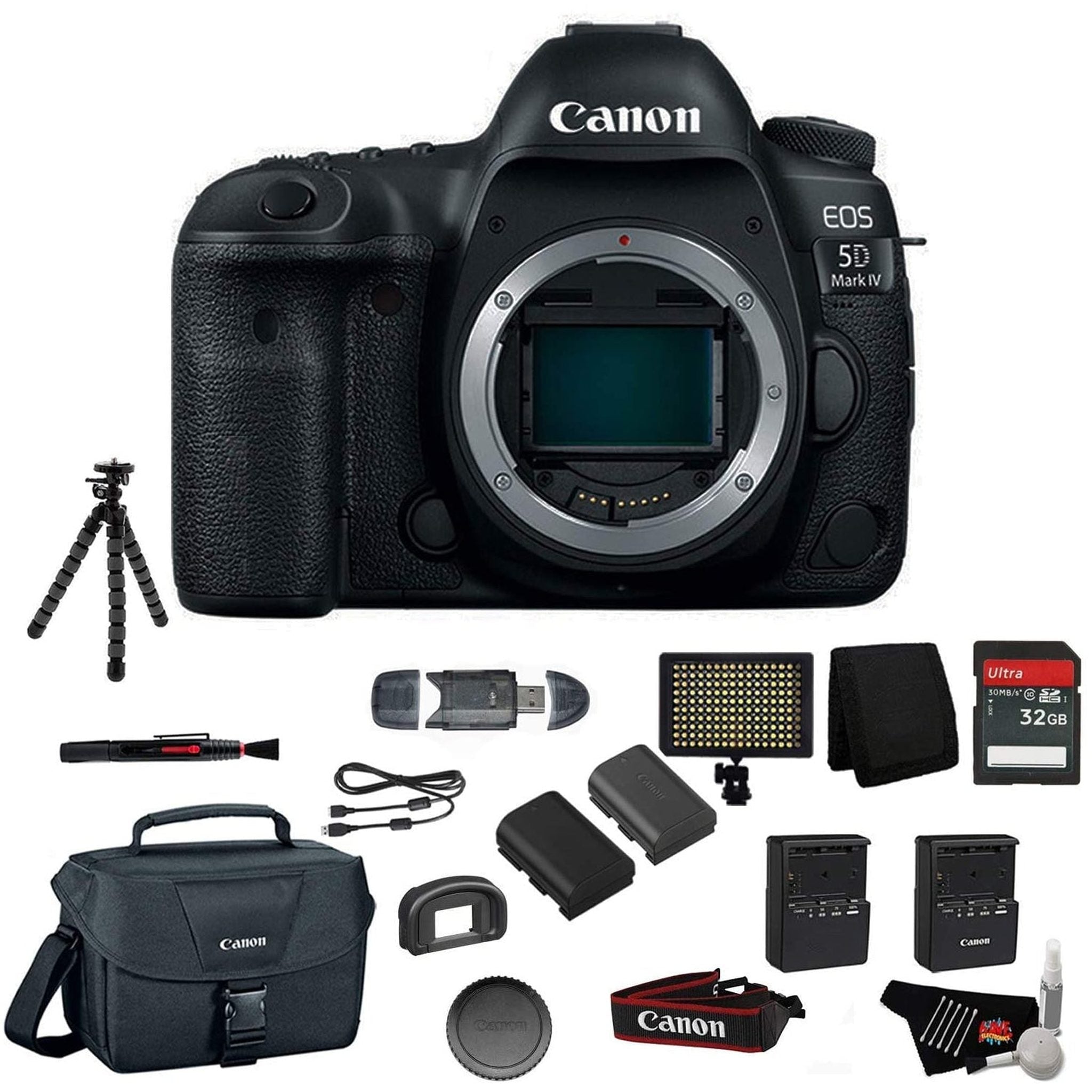 Canon EOS 5D Mark IV Full Frame Digital SLR Camera Body - Bundle with Tripod + LED Light + 32 GB Memory Card + More (Int - Used