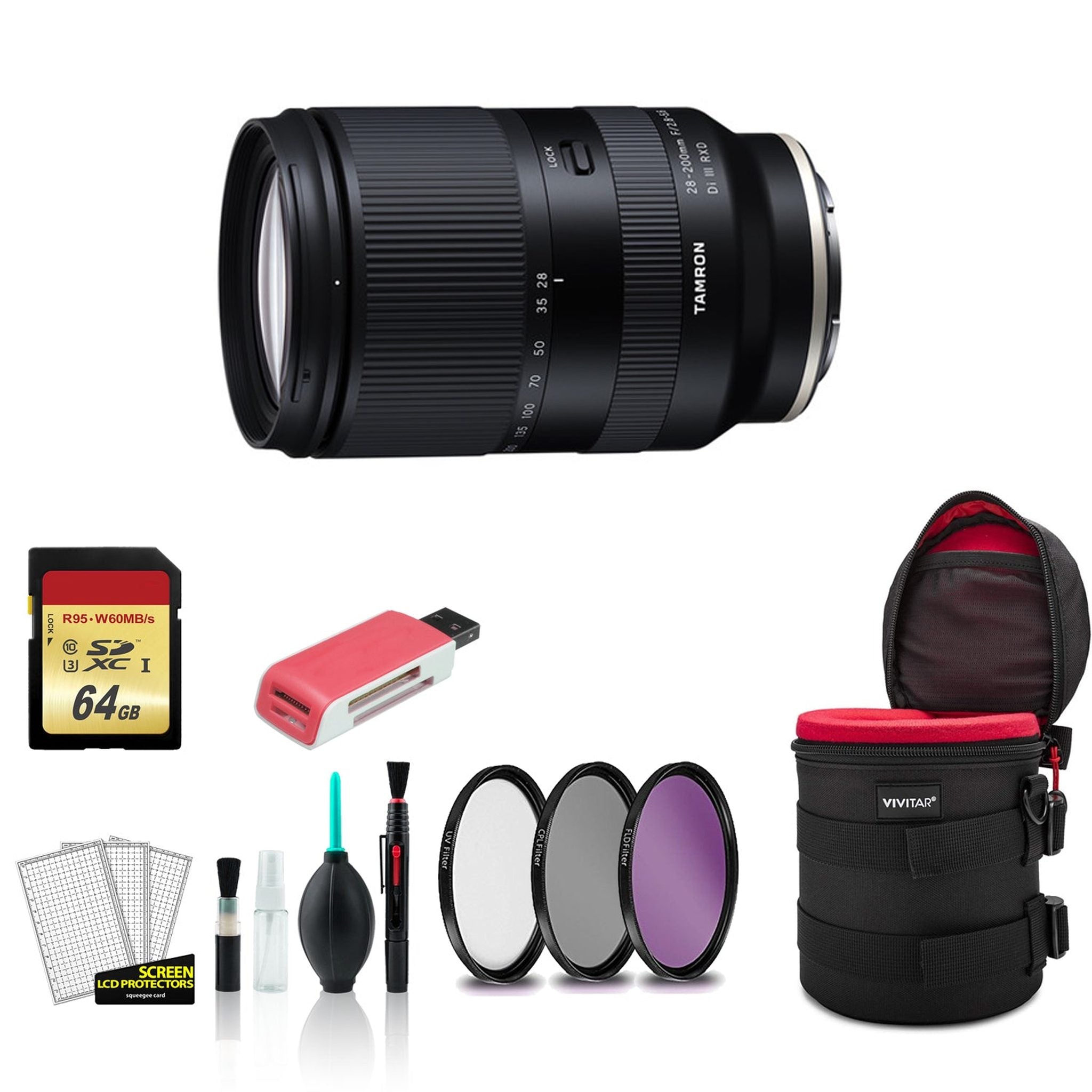Tamron 28-200mm for Sony E f/2.8-5.6 Di III RXD Lens with Filter Kit + 64GB Memory Card International Model Bundle Tamron
