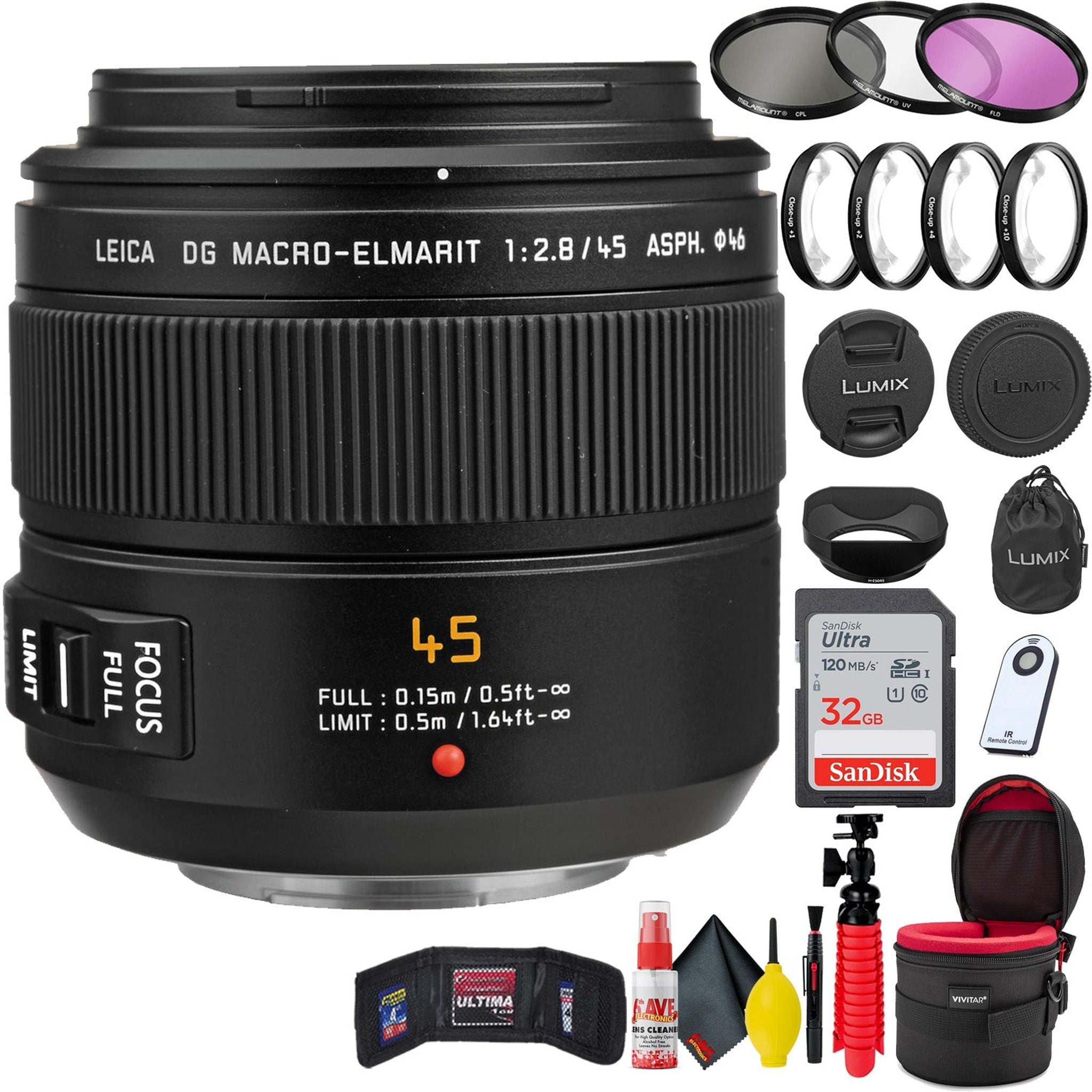 DG Macro-Elmarit 45-mm f/2.8 ASPH Mega O.I.S Lens + Accessories Base Bundle 6th Ave Electronics