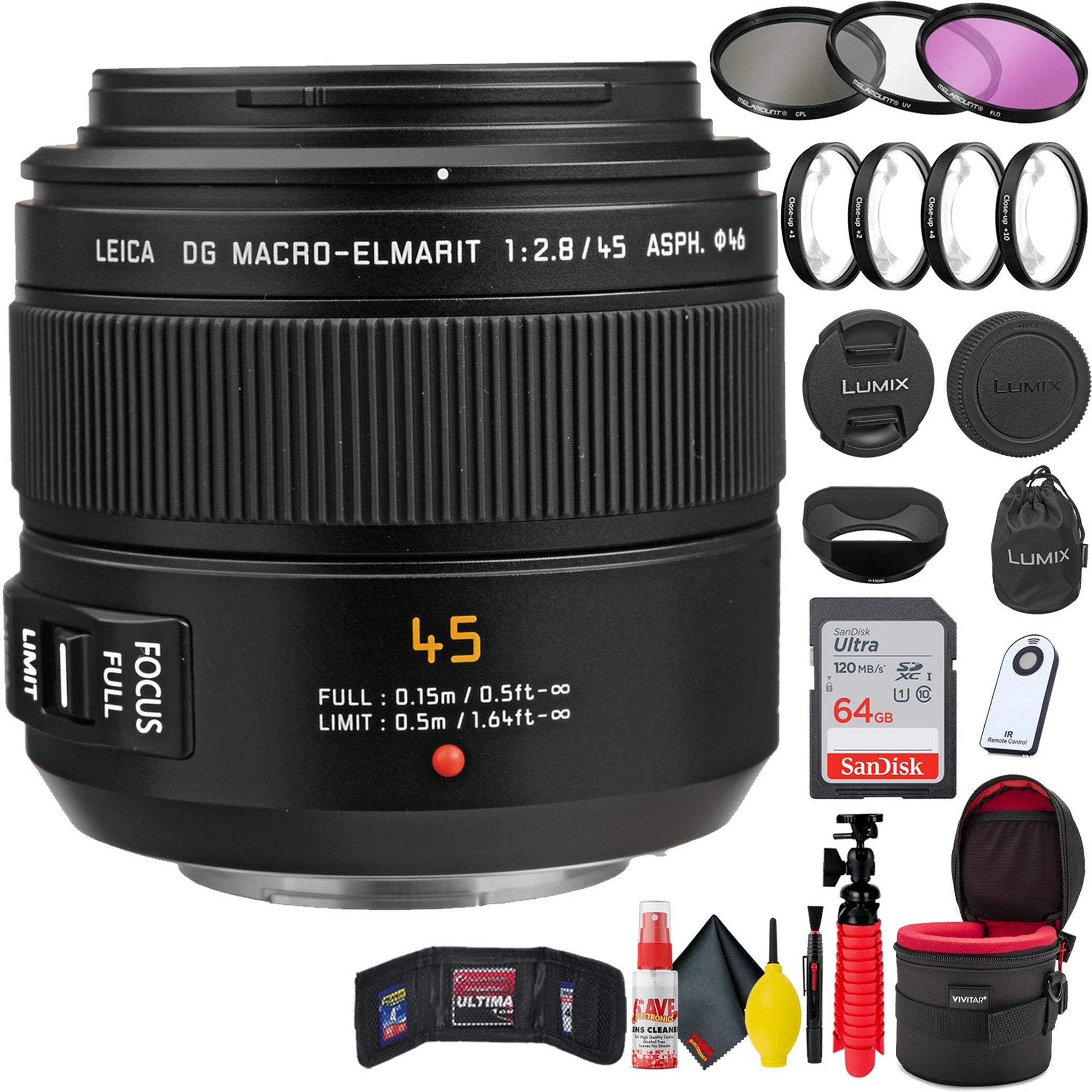 DG Macro-Elmarit 45-mm f/2.8 ASPH Mega O.I.S Lens + Accessories Starter Bundle 6th Ave Electronics