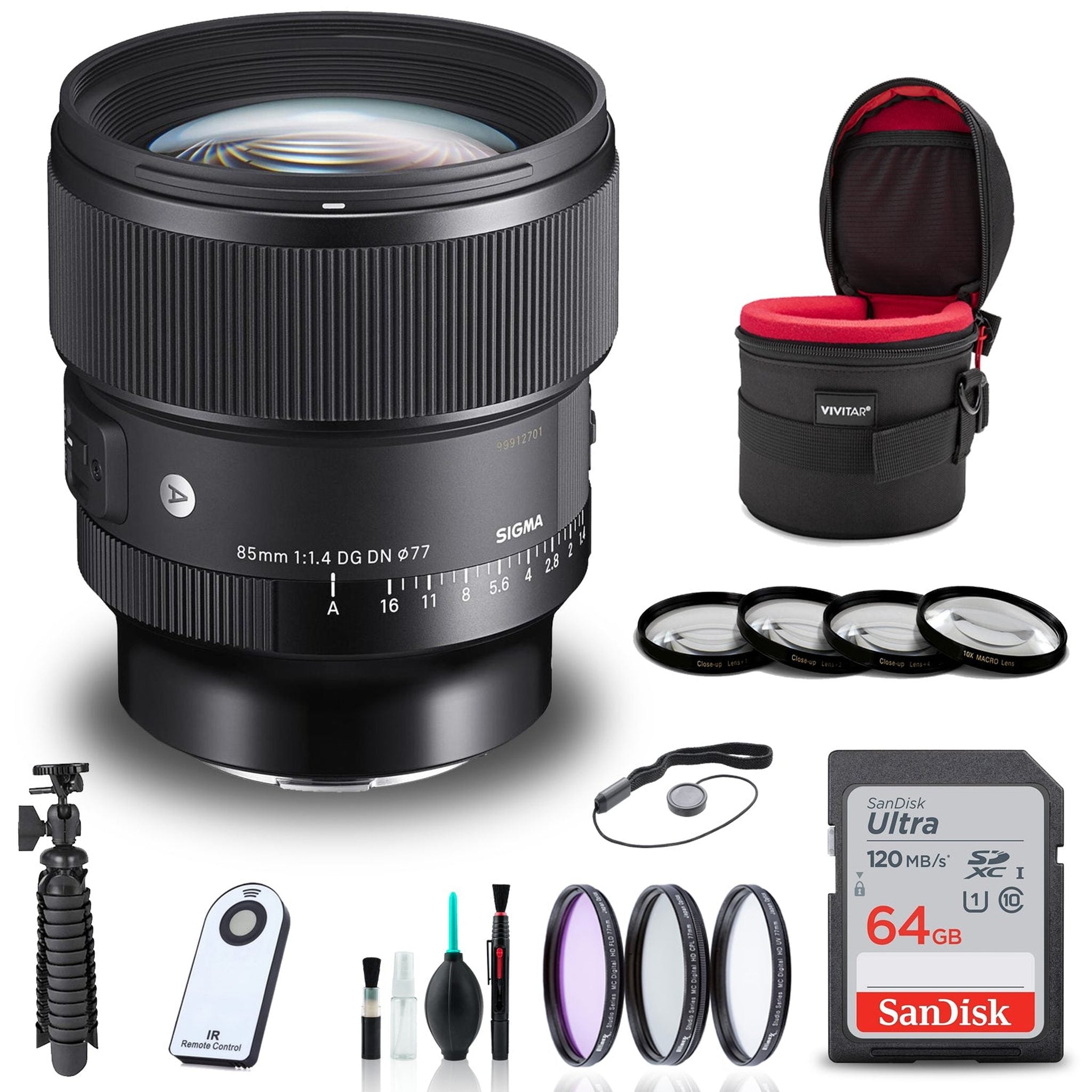 Sigma 85mm f/1.4 DG DN Art Lens for Sony E + 64GB SD Card Bundle Sigma