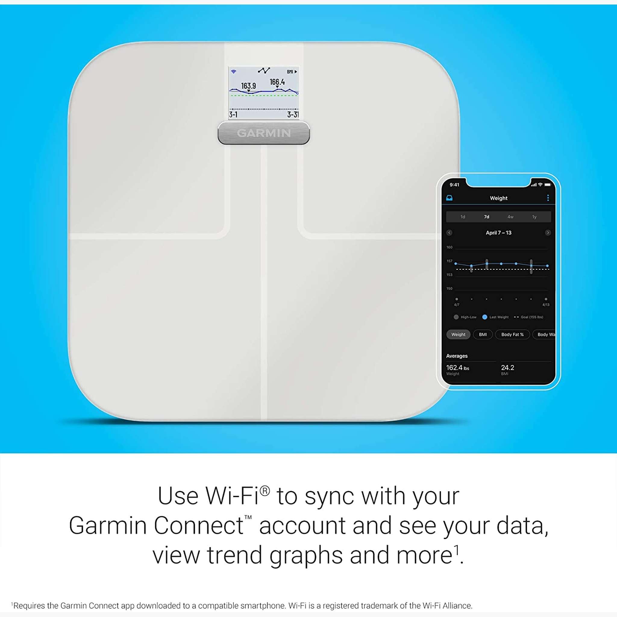 Garmin Index S2 Smart Scale with Wireless Connectivity-White With Accessories Bundle Garmin