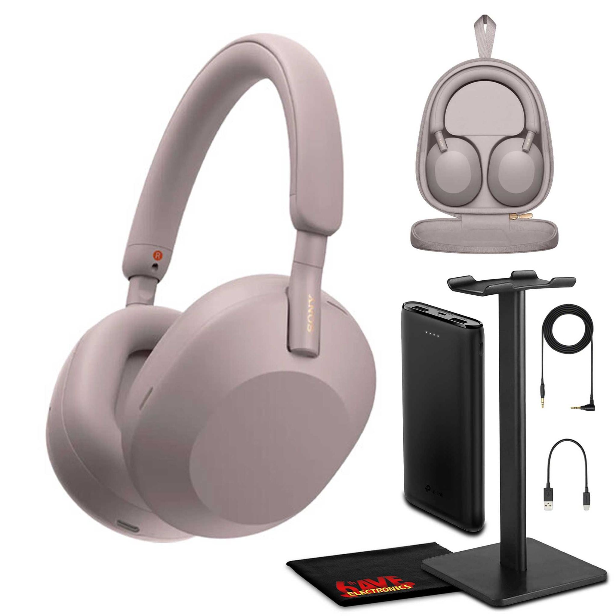 Sony WH-1000XM5 Noise-Canceling Wireless Over-Ear Headphones Pink Bundle Sony