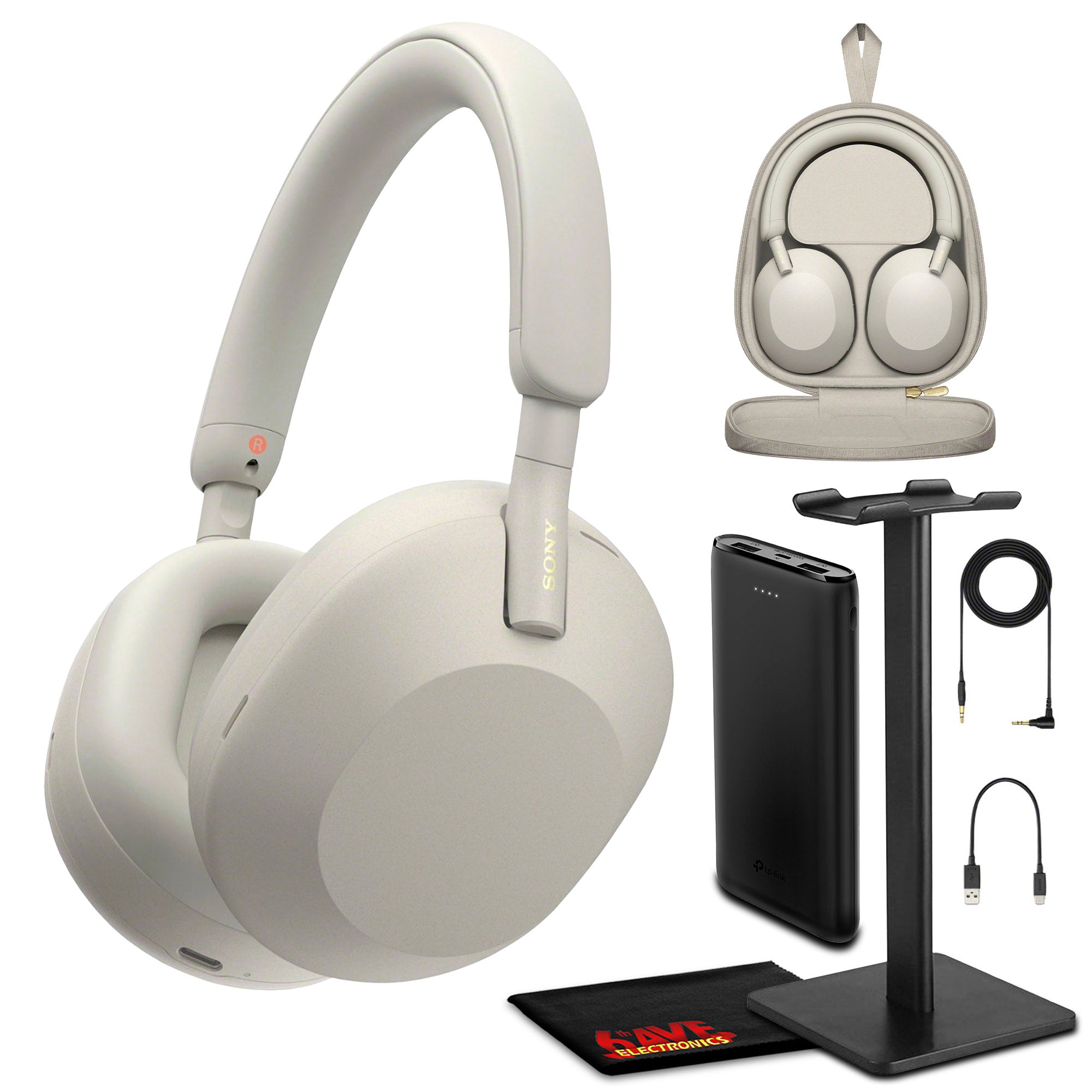 Sony WH-1000XM5 Noise-Canceling Wireless Over-Ear Headphones Silver Bundle Sony