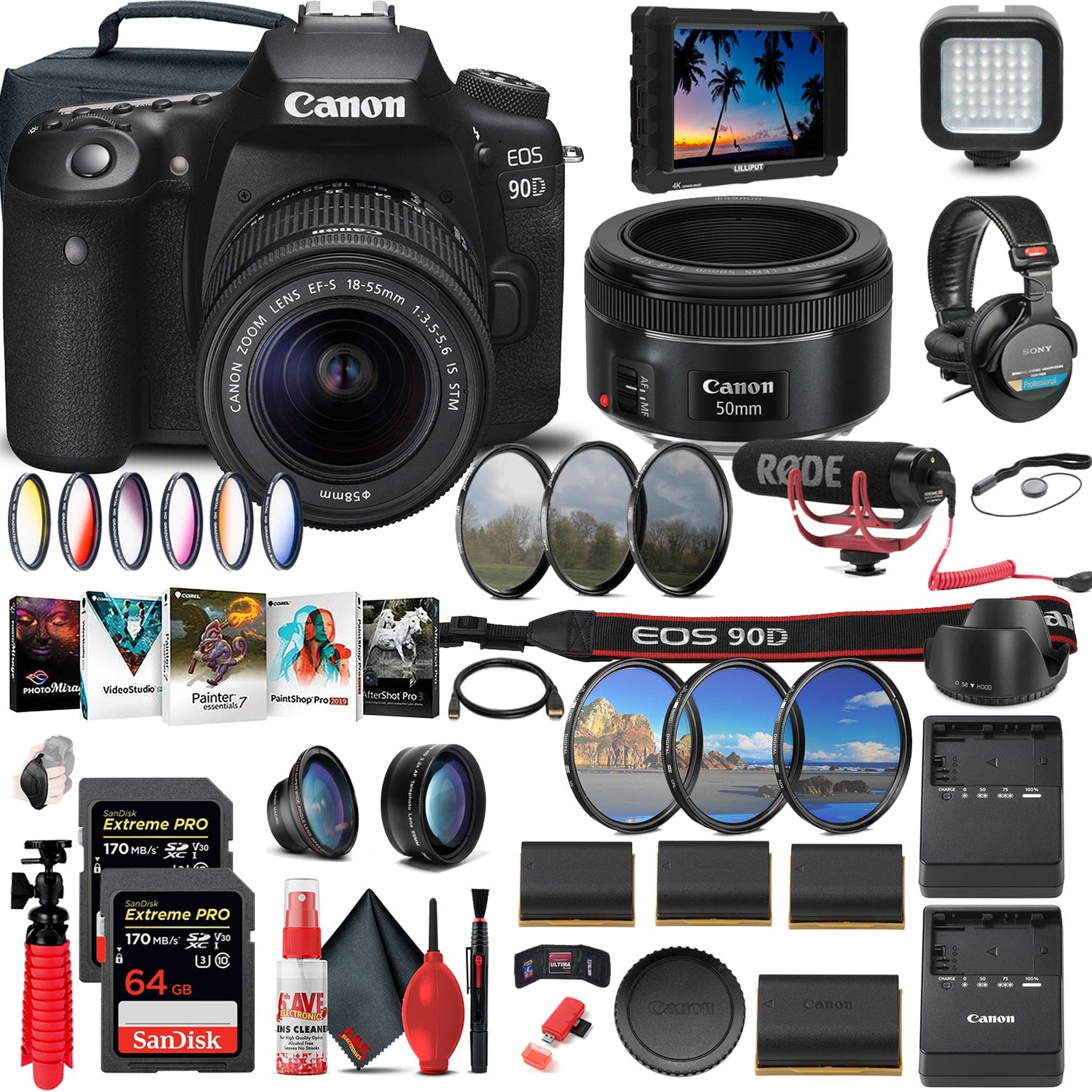 Canon EOS 90D DSLR Camera with 18-55mm Lens 3616C009 + 4K Monitor + More Canon