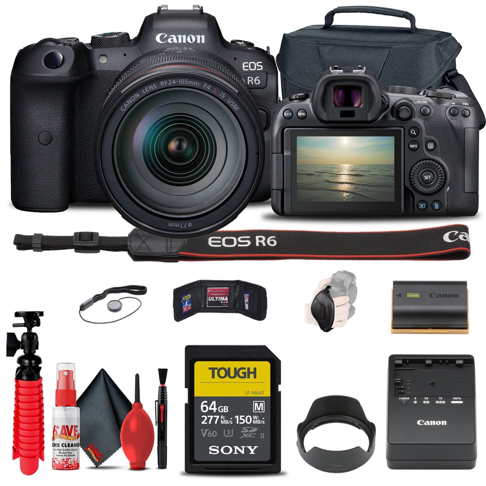 Canon EOS R6 with 24-105mm f/4L Lens Tripod Bundle Canon