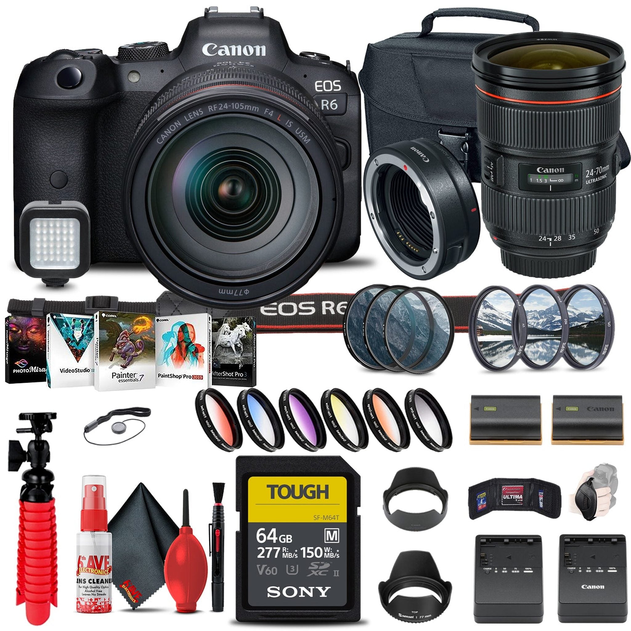 Canon EOS R6 with 24-105mm f/4L Lens Bundle With Multiple Filters Canon