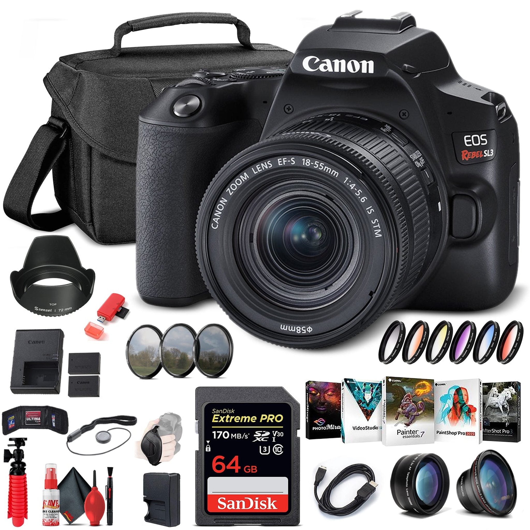 Canon EOS Rebel SL3 DSLR Camera W/ 18-55mm Lens Black 3453C002 Graphic Bundle Canon