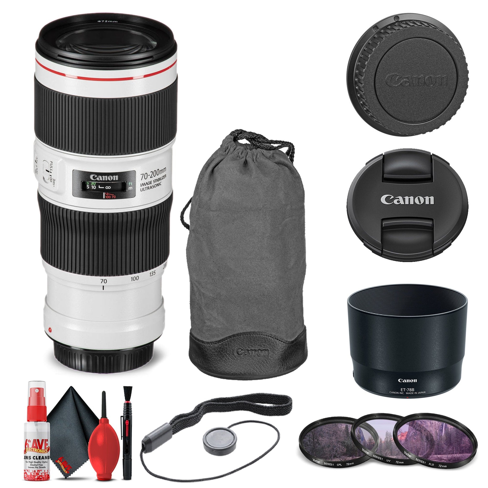 Canon EF 70-200mm f/4L IS II USM Lens 2309C002 + Filter + Cap Keeper Base Bundle Canon