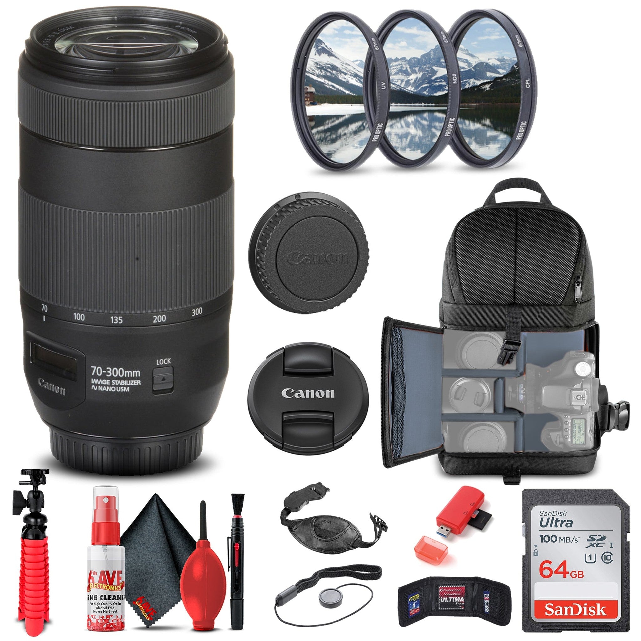 Canon EF 70-300mm f/4-5.6 IS II USM Lens 0571C002 + Filter + BackPack + More Canon