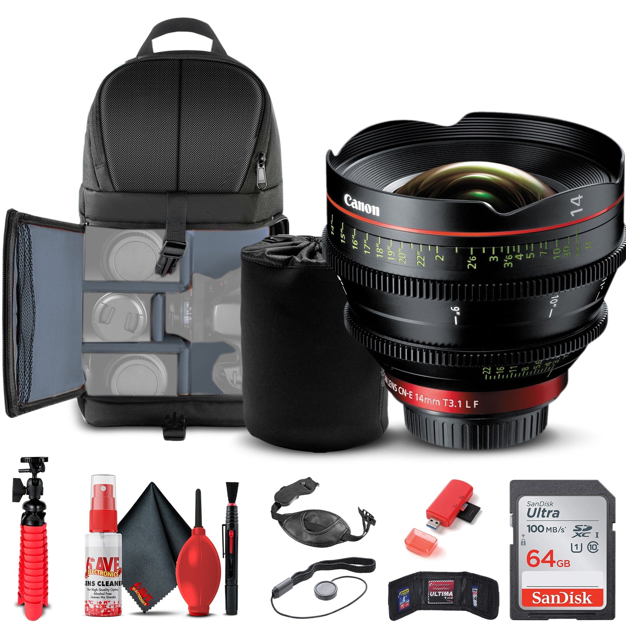 Canon CN-E 14mm T3.1 L F Cinema Prime Lens EF Mount 8325B001 + BackPack + More Canon