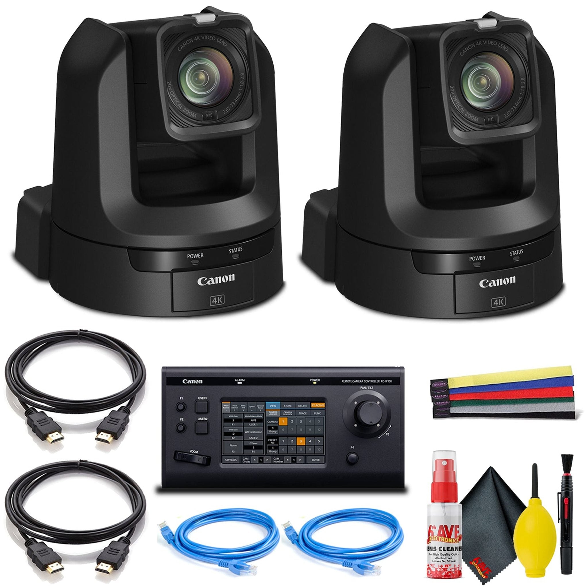 2 x Canon CR-N300 4K NDI PTZ Camera with 20x Zoom - Dual Bundle With Remote Canon