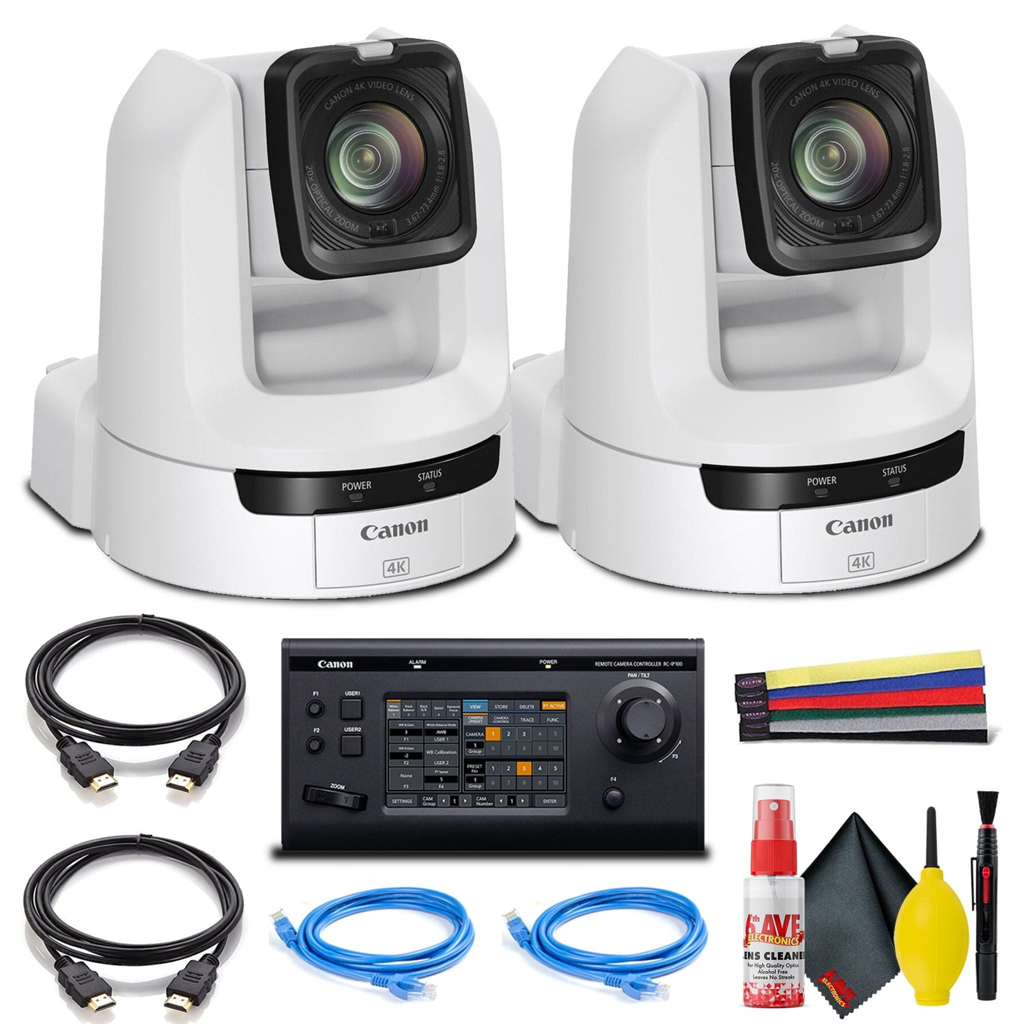 2 x Canon CR-N300 4K NDI PTZ Camera with 20x Zoom - Dual Bundle With Remote Canon