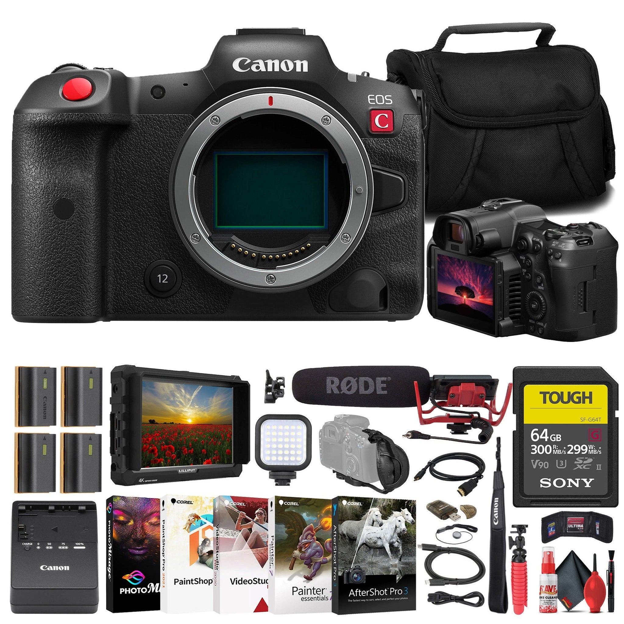 Canon EOS R5 C Mirrorless Cinema Camera + 4K Monitor + Mic + 64GB Card + Bag + More Canon