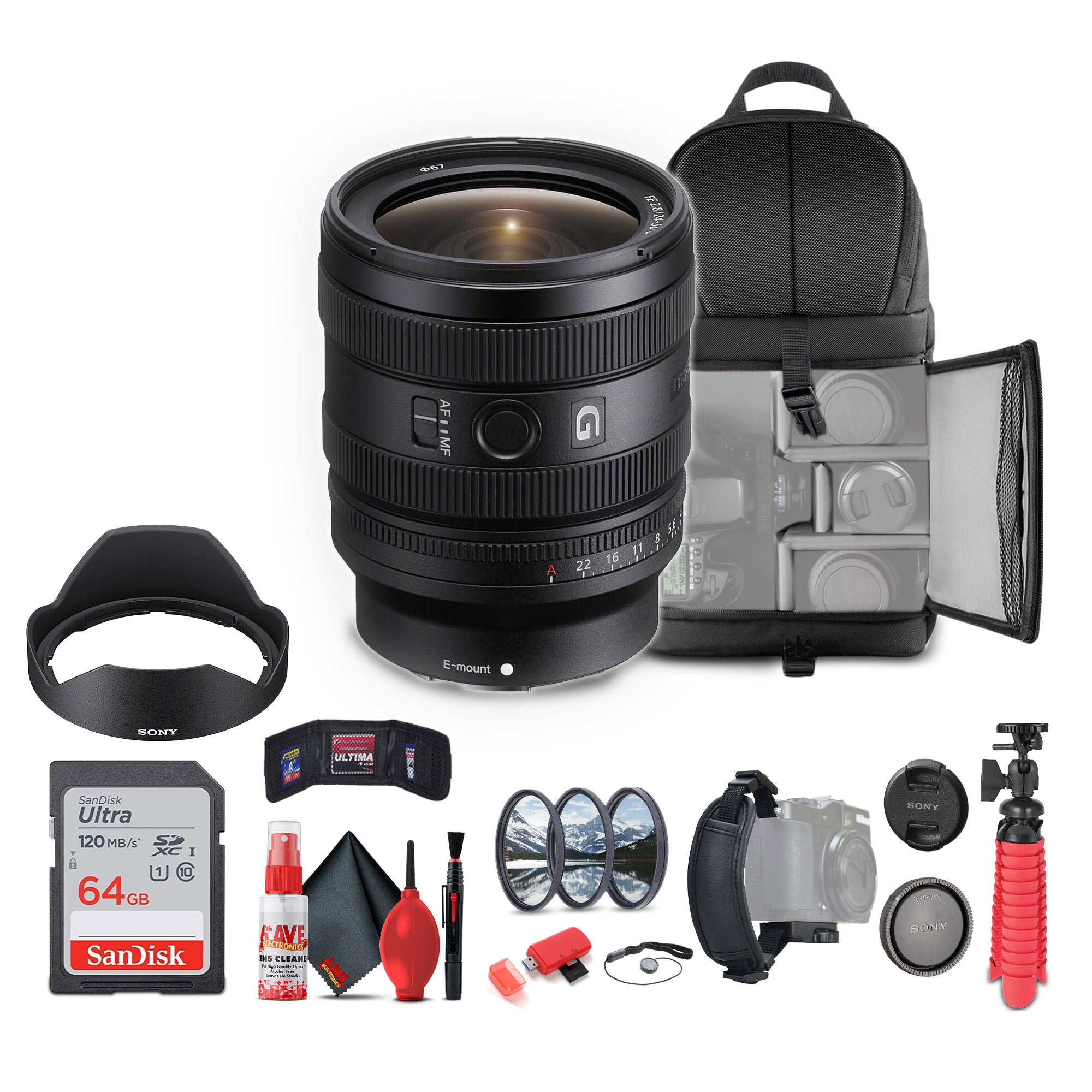 Sony FE 24-50mm f/2.8 G Lens Sony E SEL2450G + 64GB Memory Card + More - Bundle Sony