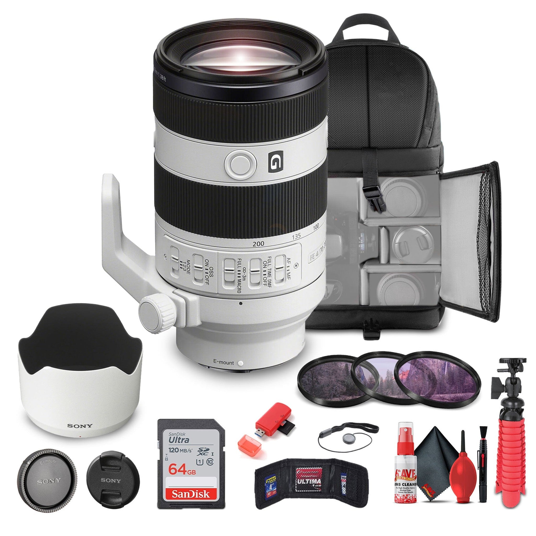 Sony FE 70-200mm f/4 Macro G OSS II Full-Frame Compact Telephoto Zoom Lens - Bundle Sony