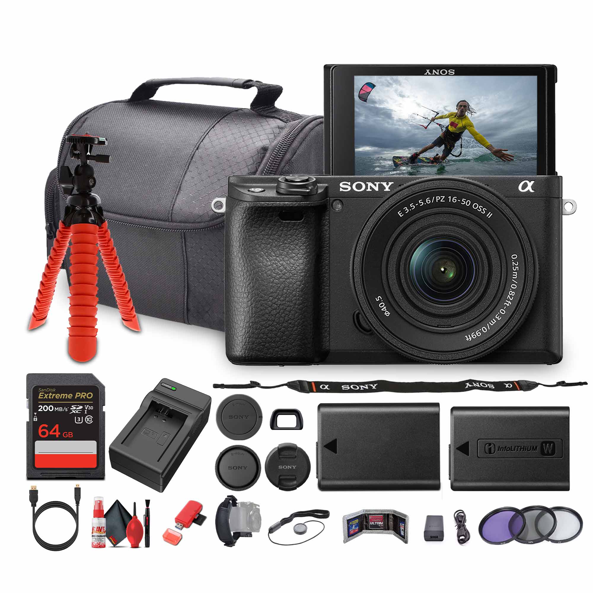 Sony a6100 Mirrorless Camera with 16-50mm f/3.5-5.6 II Lens + 64GB Memory Card - Bundle Sony