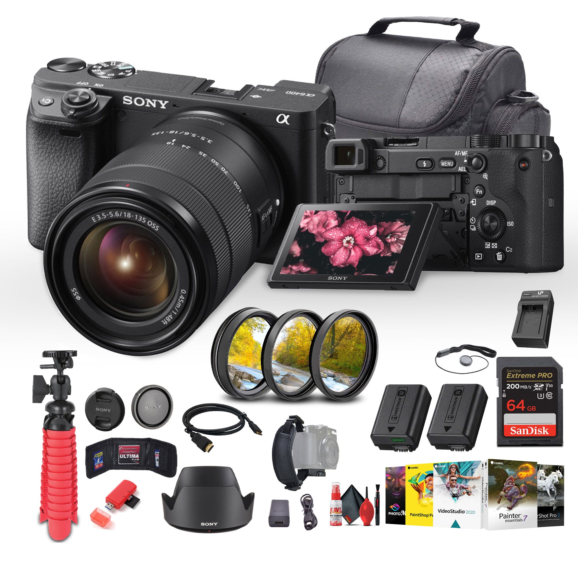 Sony a6400 Mirrorless Camera with 18-135mm Lens with Real-Time Eye Auto Focus - Bundle Sony