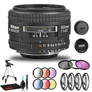 Nikon AF NIKKOR 50mm f/1.4D Lens Includes Filter Kits and Tripod Intl Model Bundle Nikon