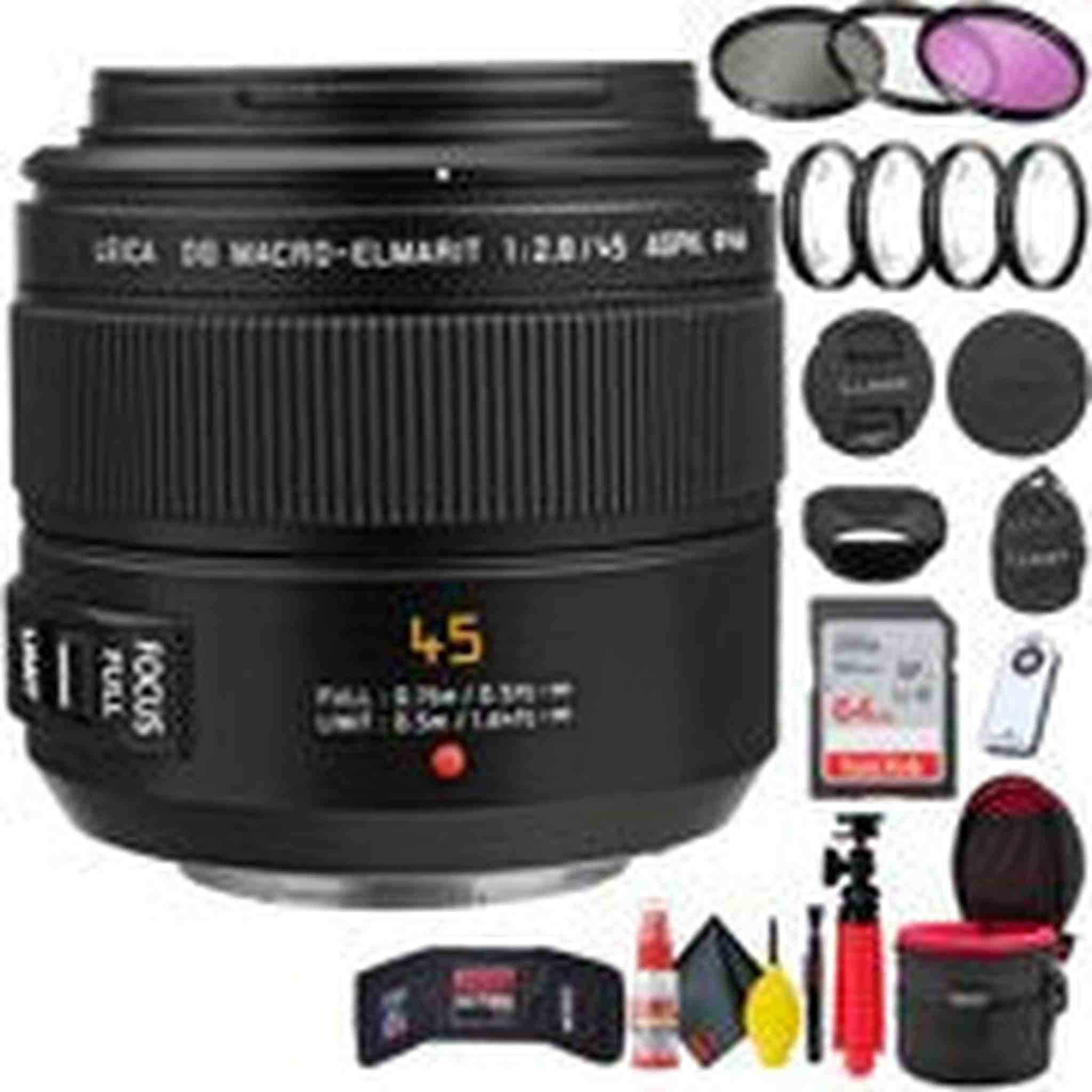Panasonic Leica DG Macro-Elmarit 45-mm f/2.8 ASPH Mega O.I.S Lens + Accessories Starter Bundle Panasonic