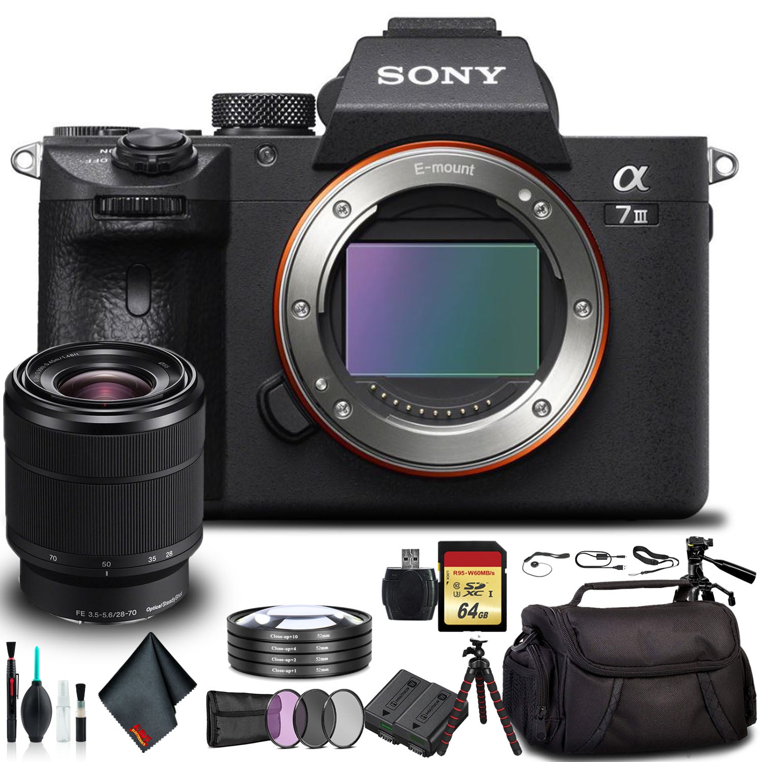 Sony Alpha a7 III Mirrorless Camera with 28-70mm Lens ILCE7M3K/B with Soft Bag, Tripod, Additional Battery, 64GB Memory - Used Sony