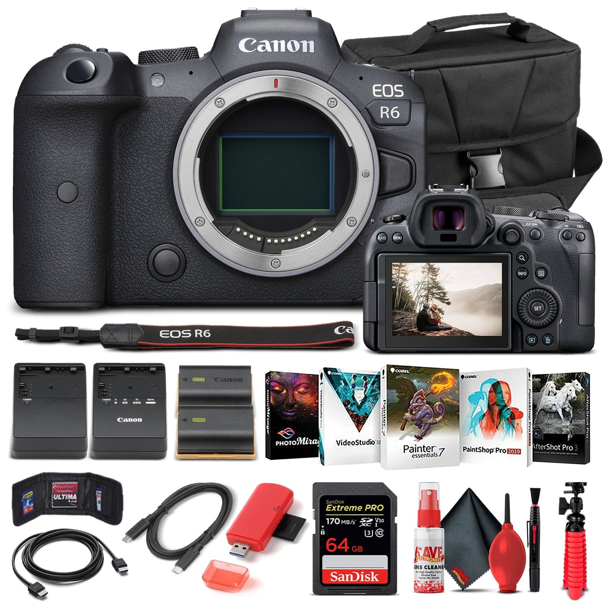 Canon EOS R6 Mirrorless Camera Body Only 4082C002 - Basic Bundle Canon