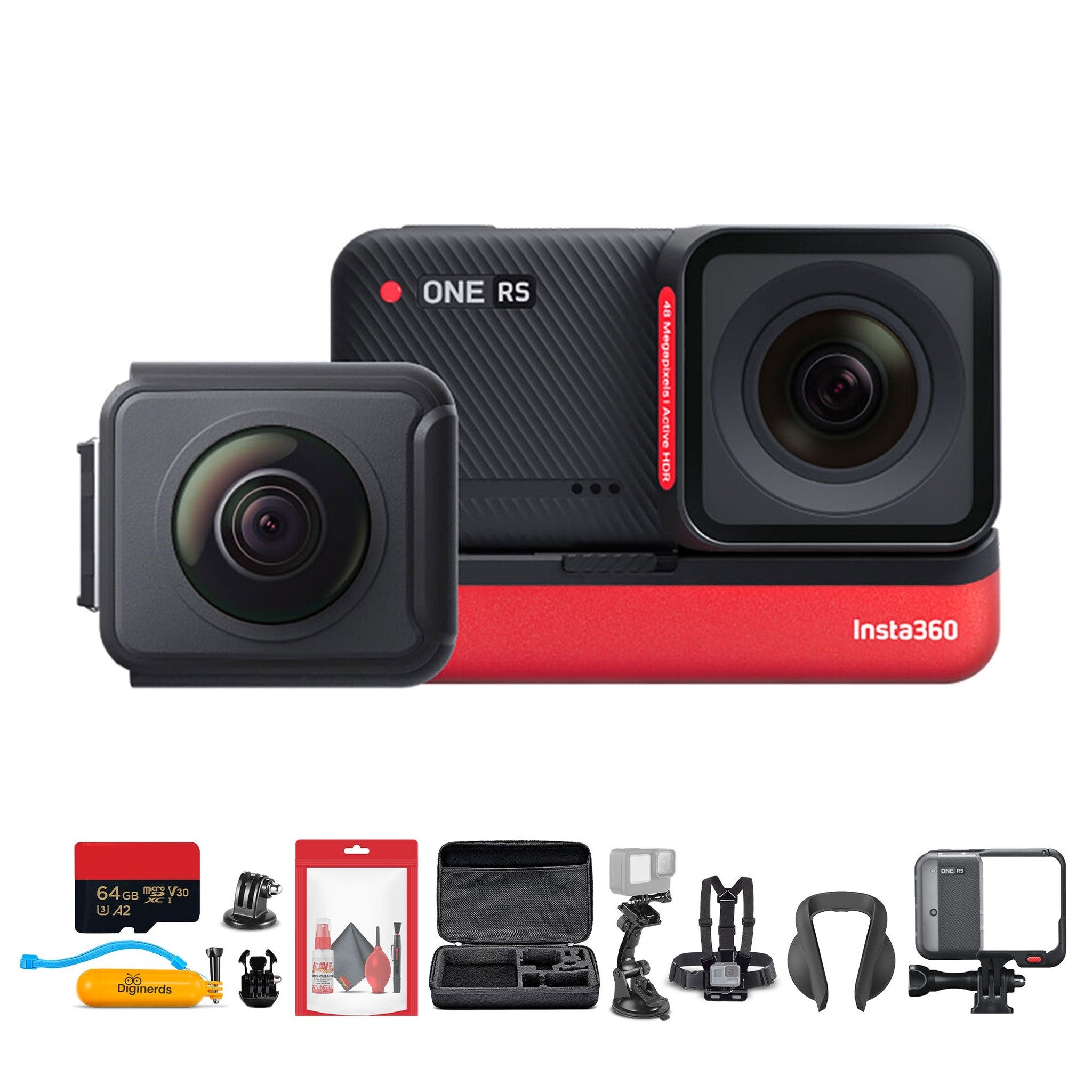 Insta360 - ONE RS Twin Edition + 50-in-1 Accessory Kit + 64GB Card + More Insta360