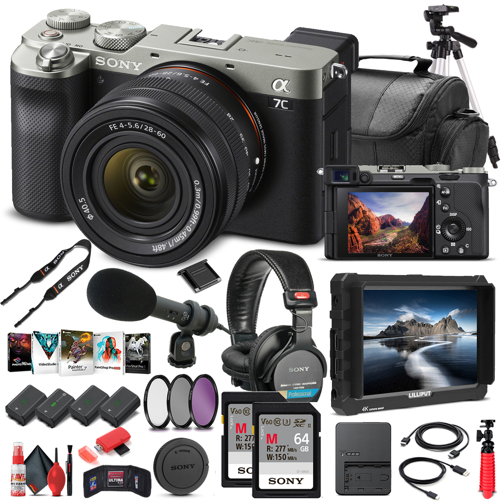 Sony Alpha a7C Mirrorless Camera W/ 28-60mm Lens Silver ILCE7CL/S - Pro Bundle - Reconditioned Sony