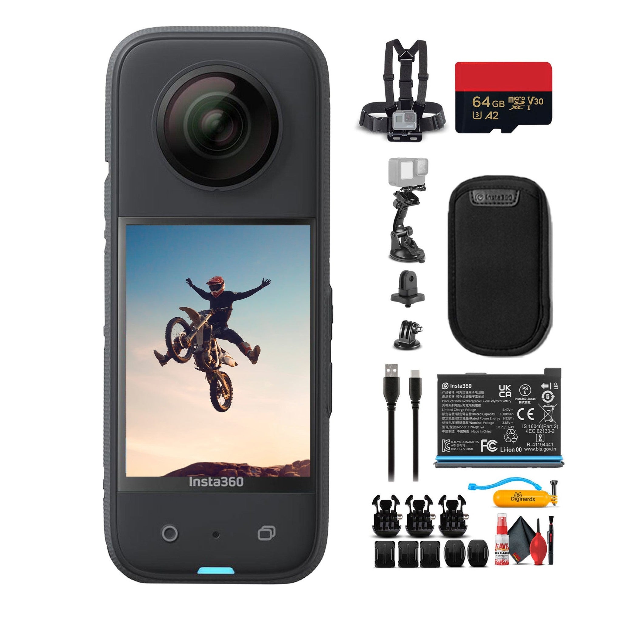 Insta360 X3 - Waterproof 360 Camera + 50-in-1 Accessory Kit + 64GB Card Bundle Insta360