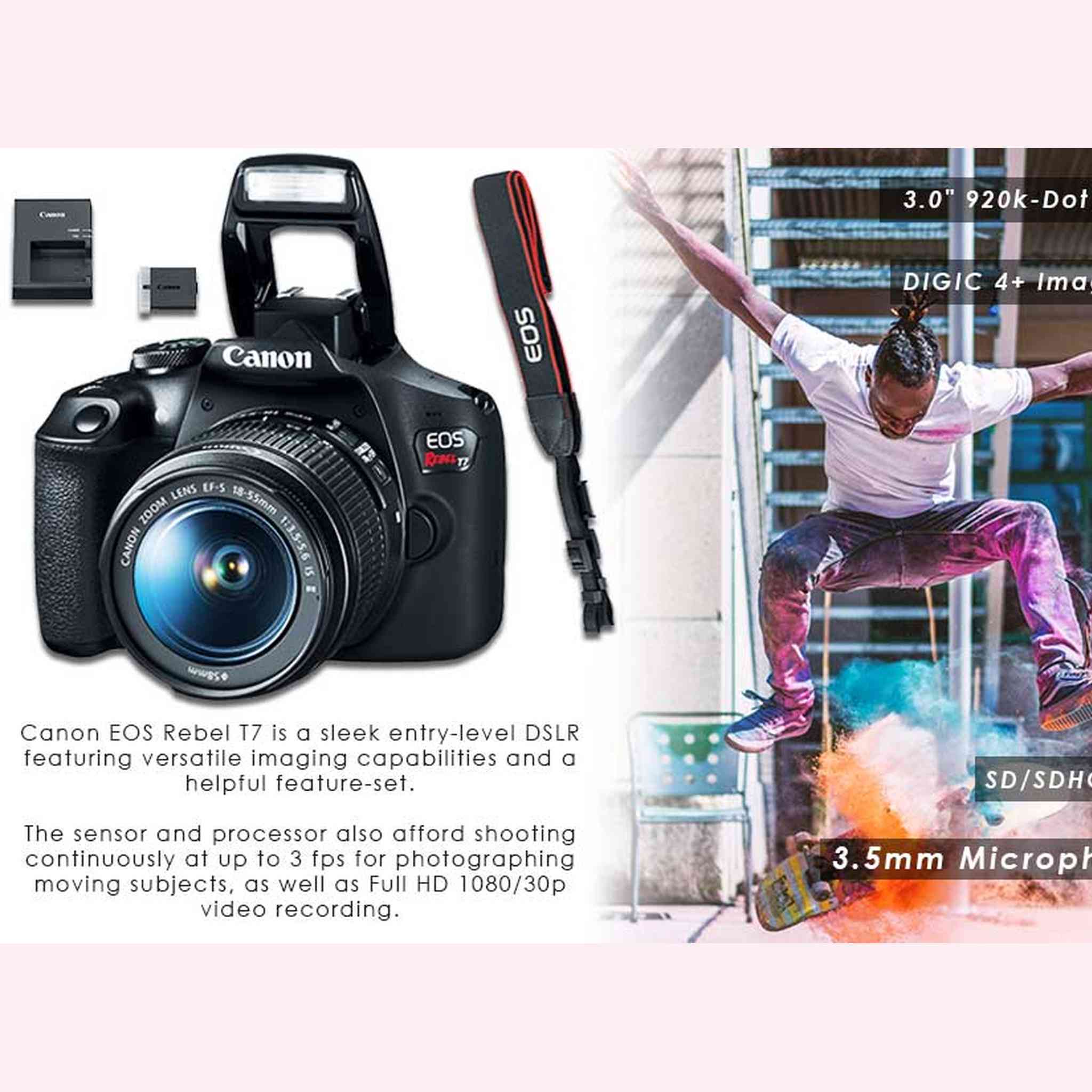 Canon EOS Rebel T7 DSLR Camera with 18-55mm DC III Lens, Camera Bag, Filter Kit + 32gb Memory Card and More Canon