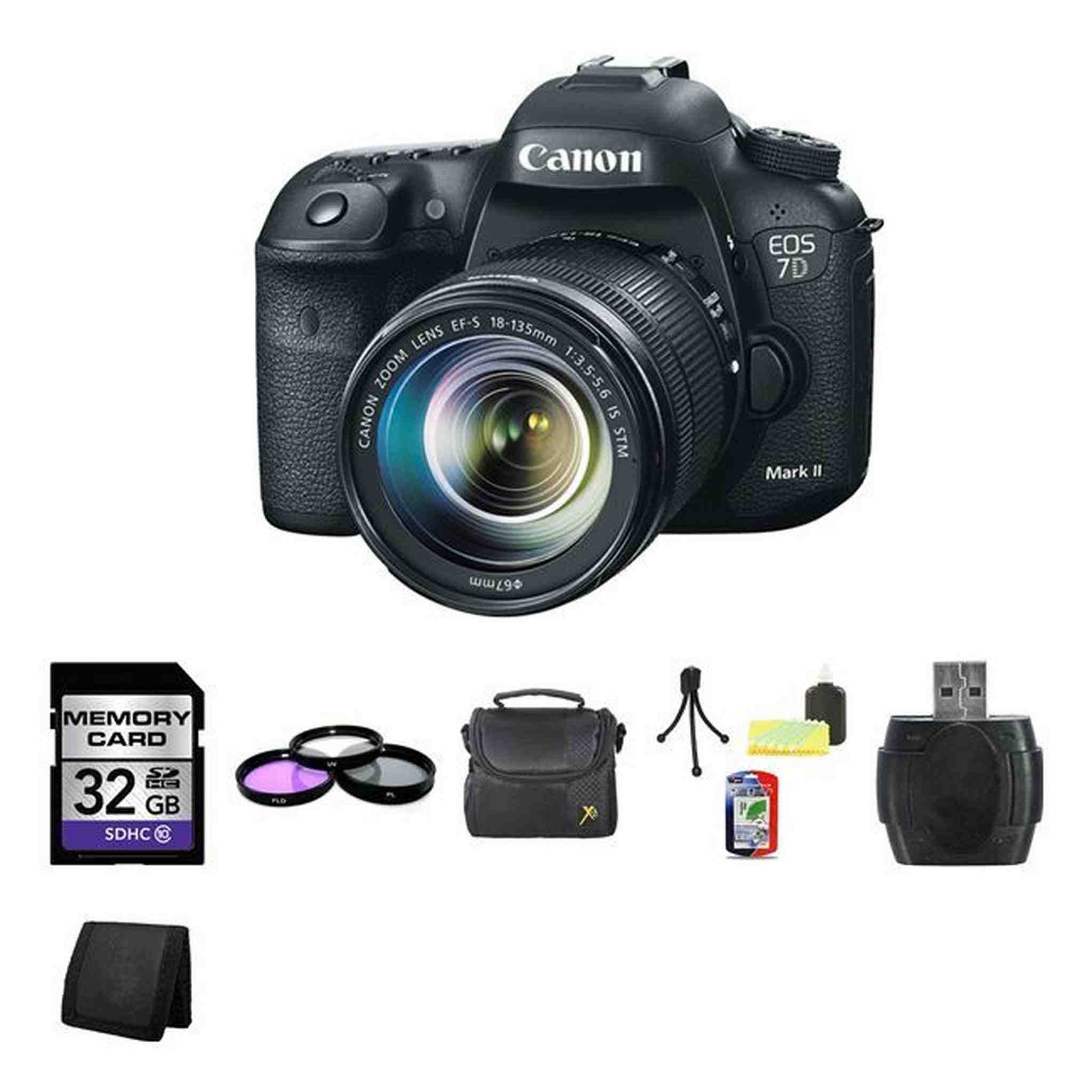 Canon EOS 7D Mark II 20.2MP Digital SLR Camera w/18-135mm Lens 32GB Card Starter Bundle Canon