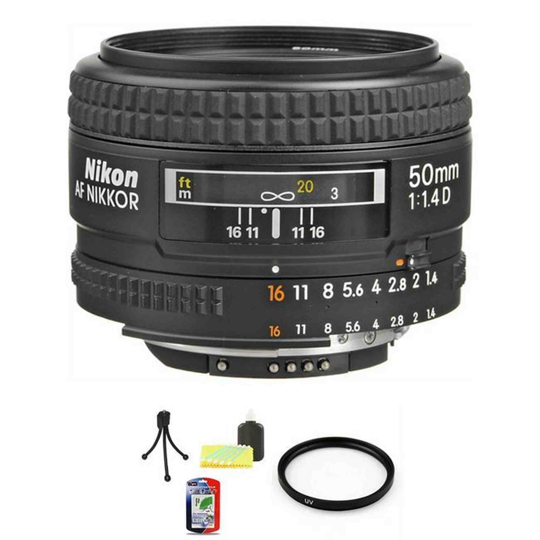 Nikon Nikkor 50 mm F/1.4D AF Lens + UV Filter & Cleaning Kit Bundle Nikon