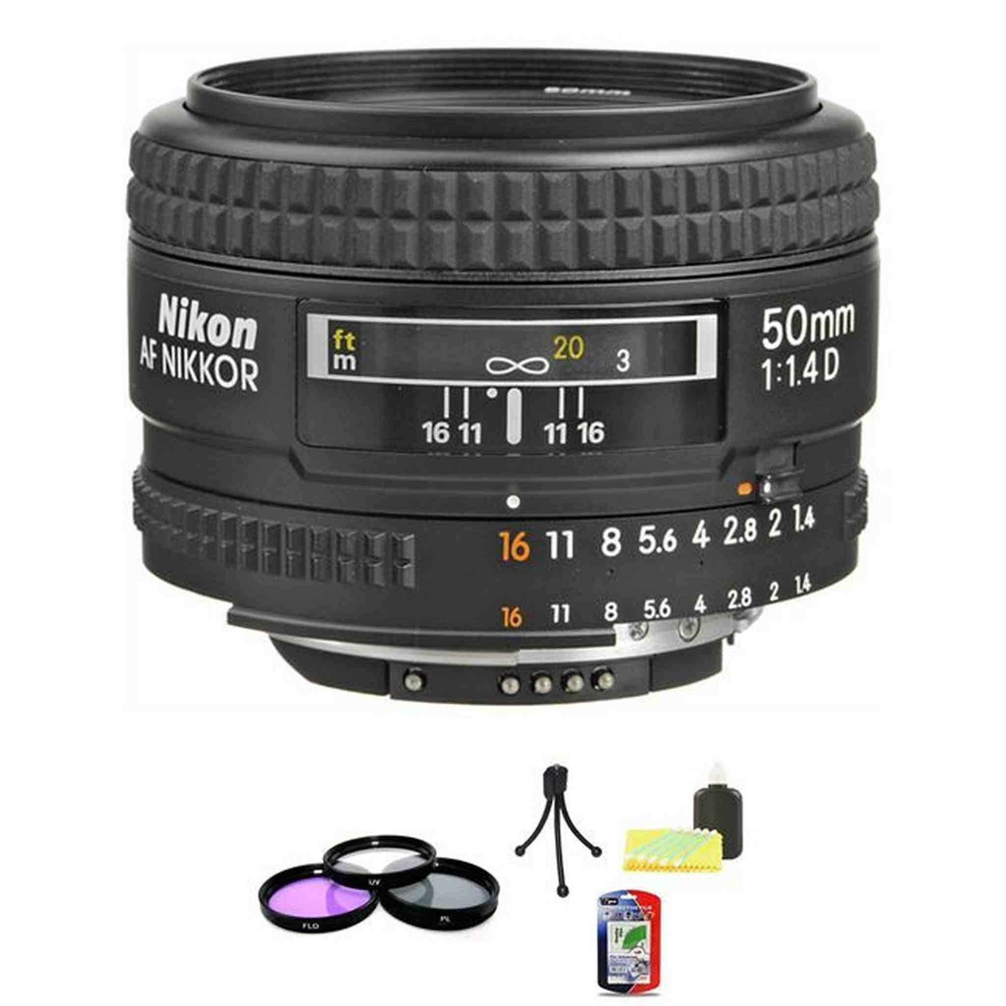 Nikon Nikkor 50 mm F/1.4D AF Lens + UV Filter Kit & Cleaning Kit Bundle Nikon