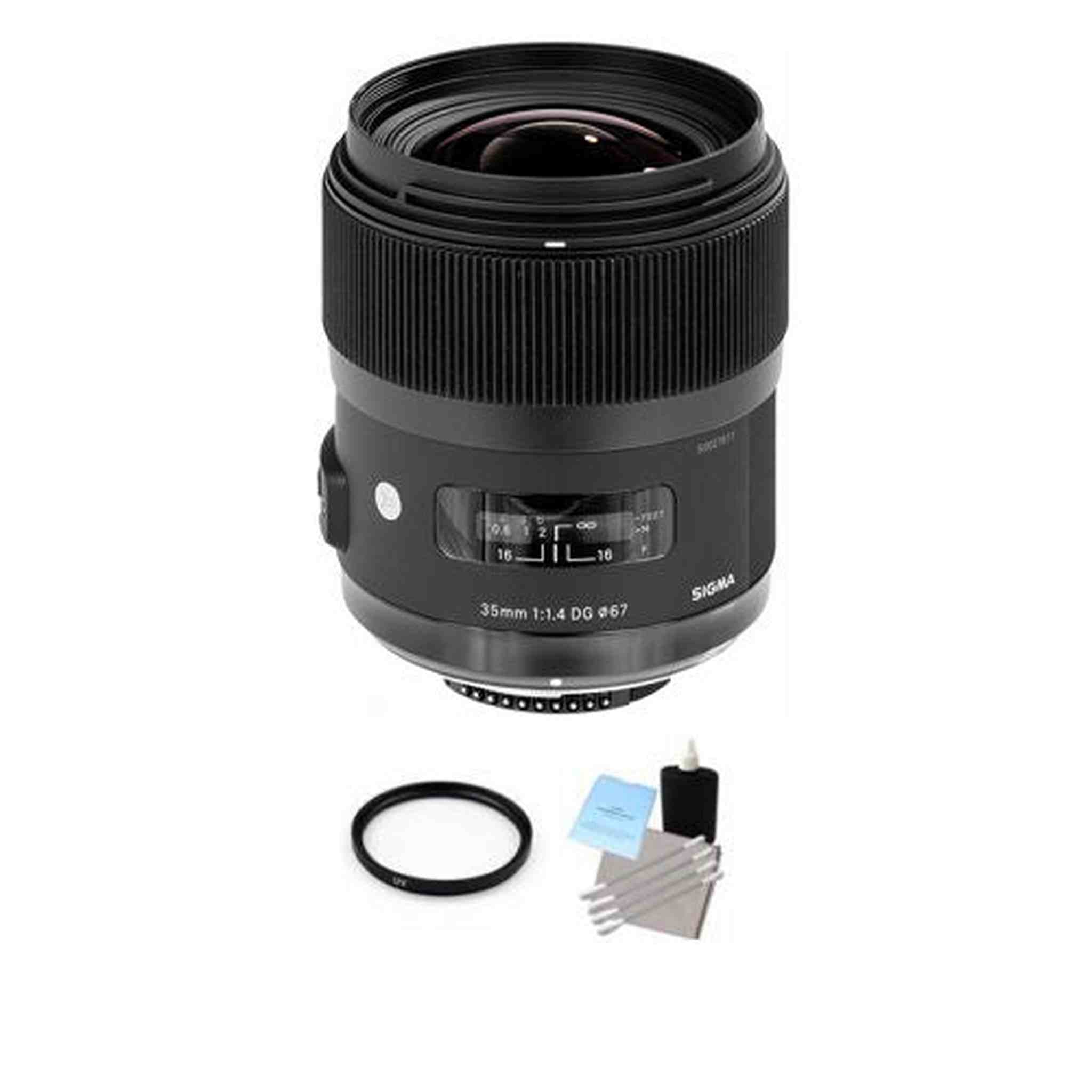 Sigma 35mm F/1.4 HSM DG Lens For Nikon + UV Filter & Cleaning Kit Bundle Sigma